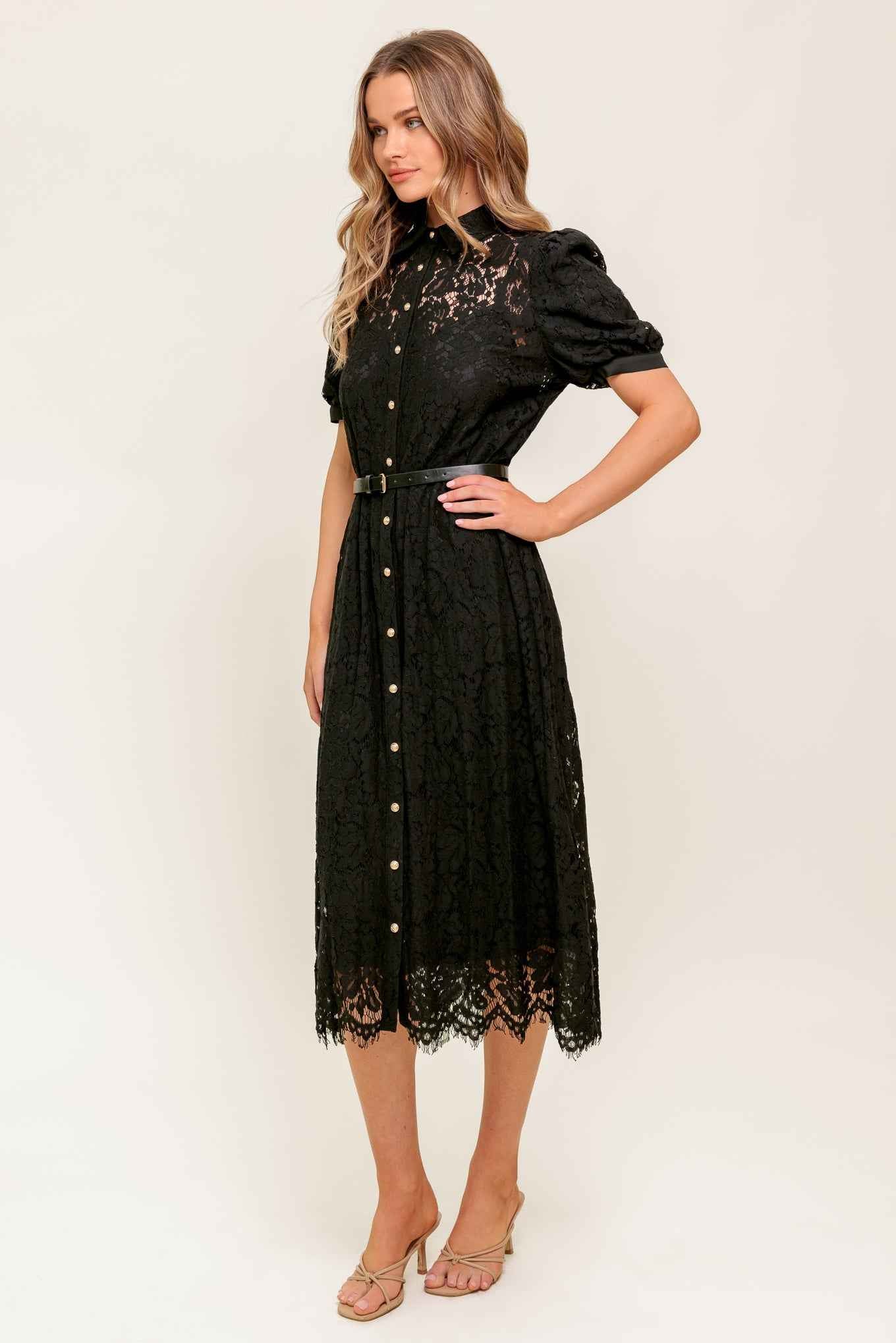 TIMID TO TENACIOUS WOVEN LACE SHIRT DRESS