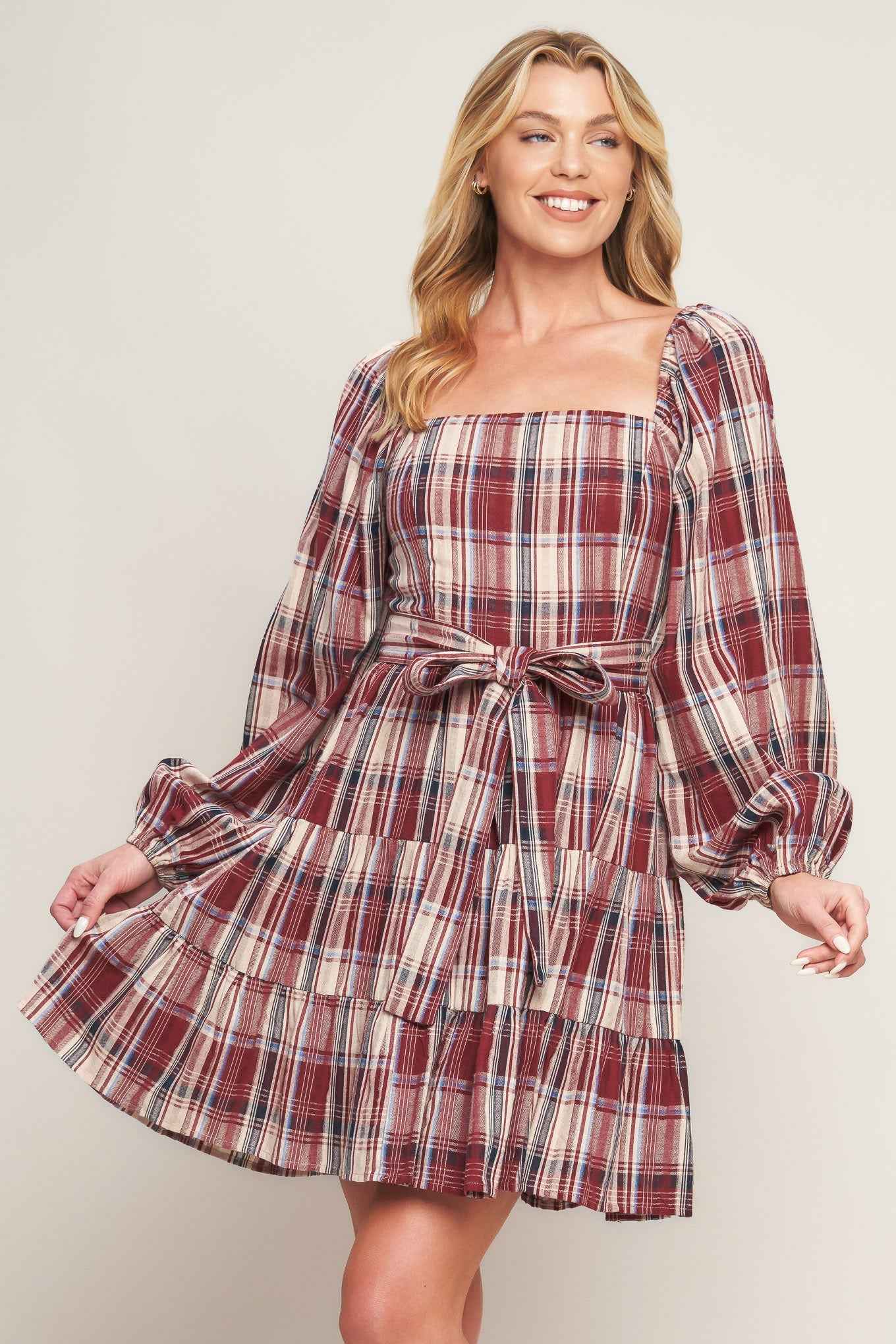 HONEY HUG PLAID MINI DRESS