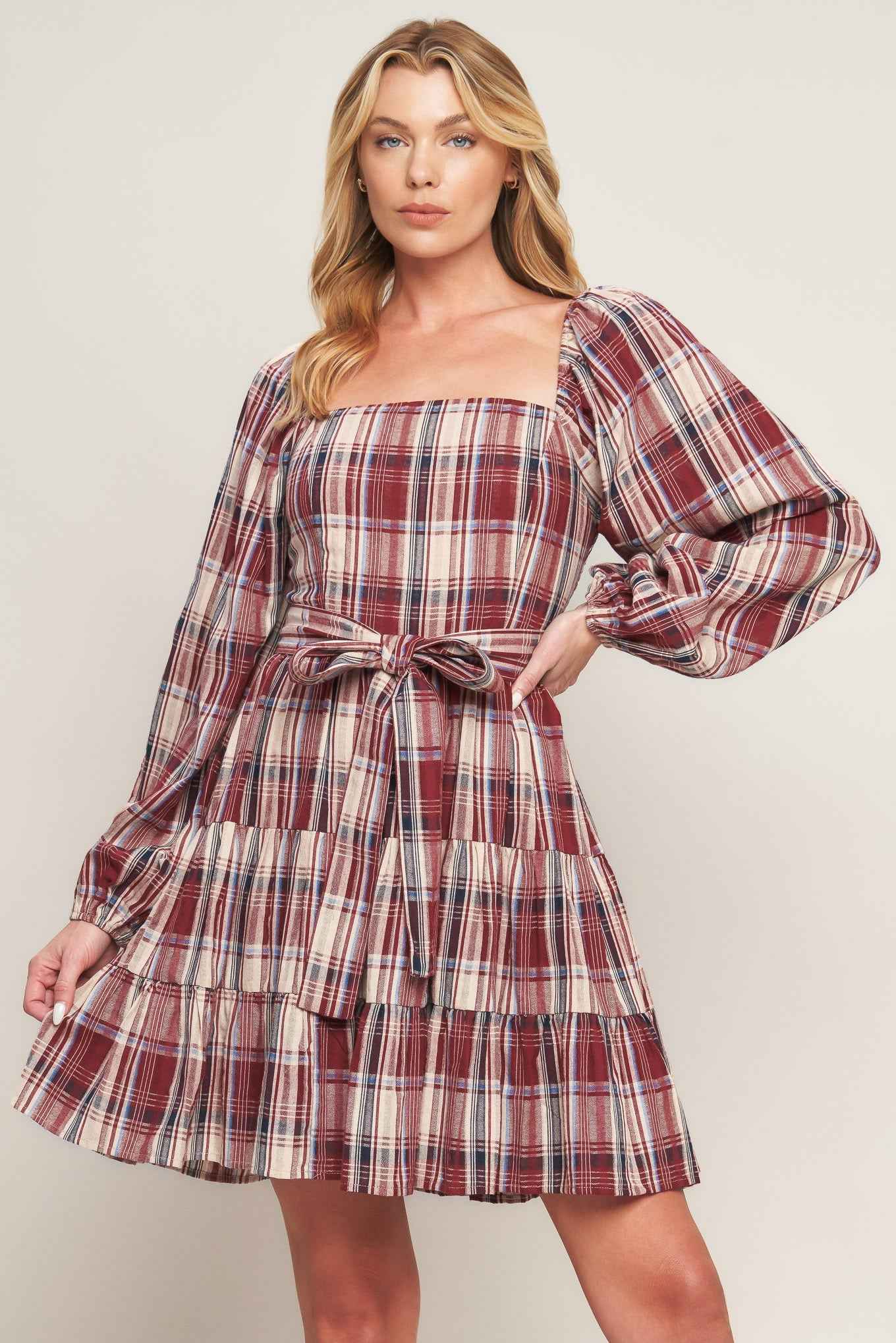 HONEY HUG PLAID MINI DRESS