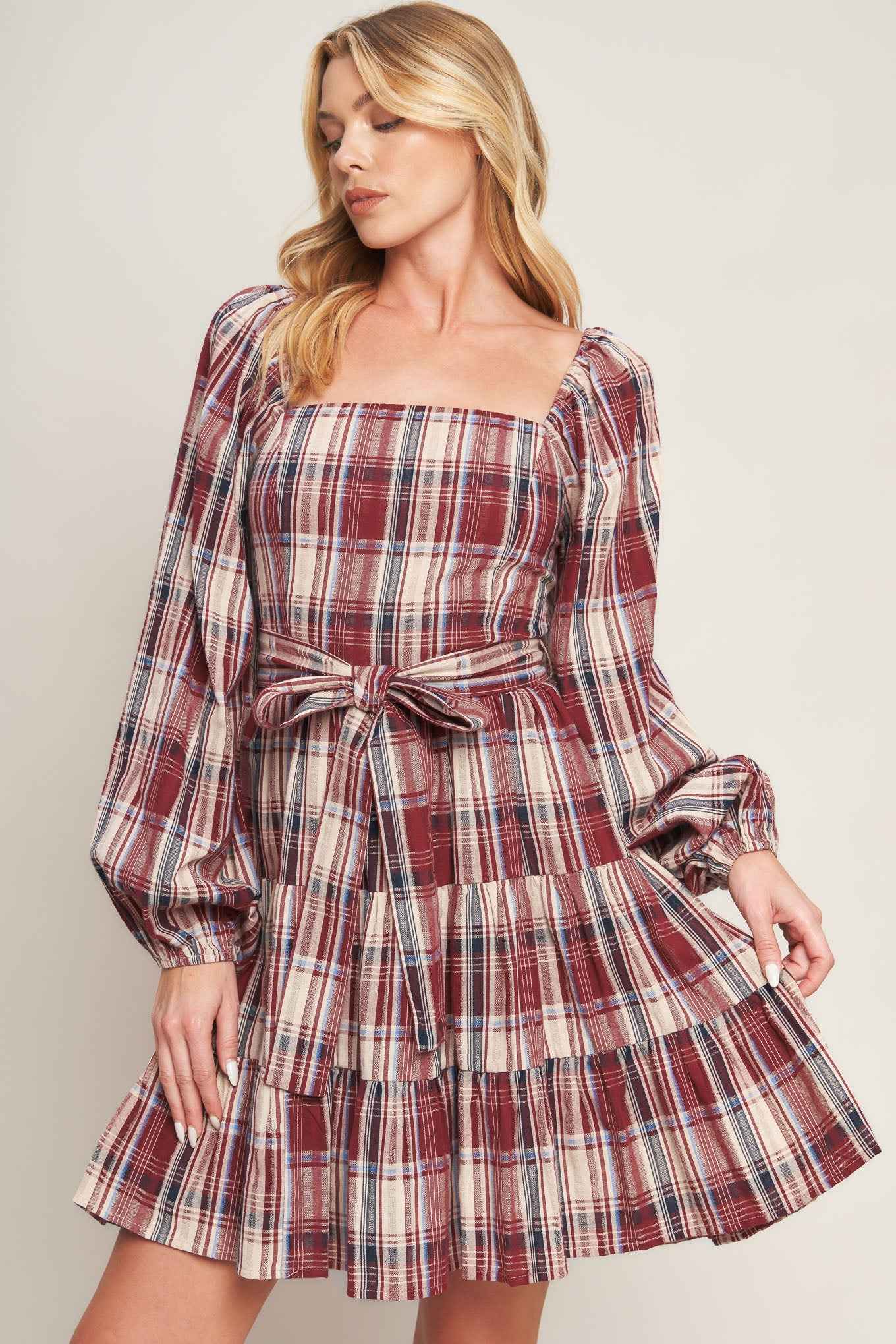 HONEY HUG PLAID MINI DRESS
