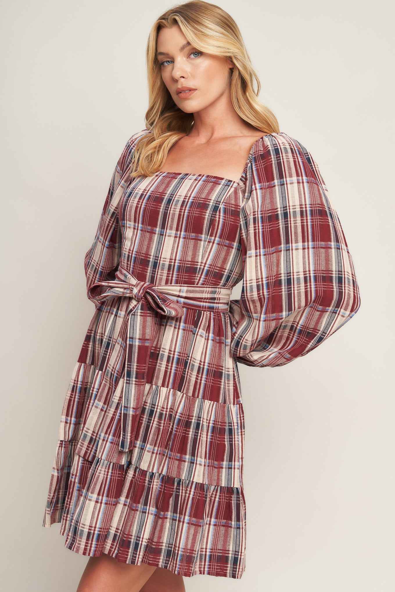 HONEY HUG PLAID MINI DRESS
