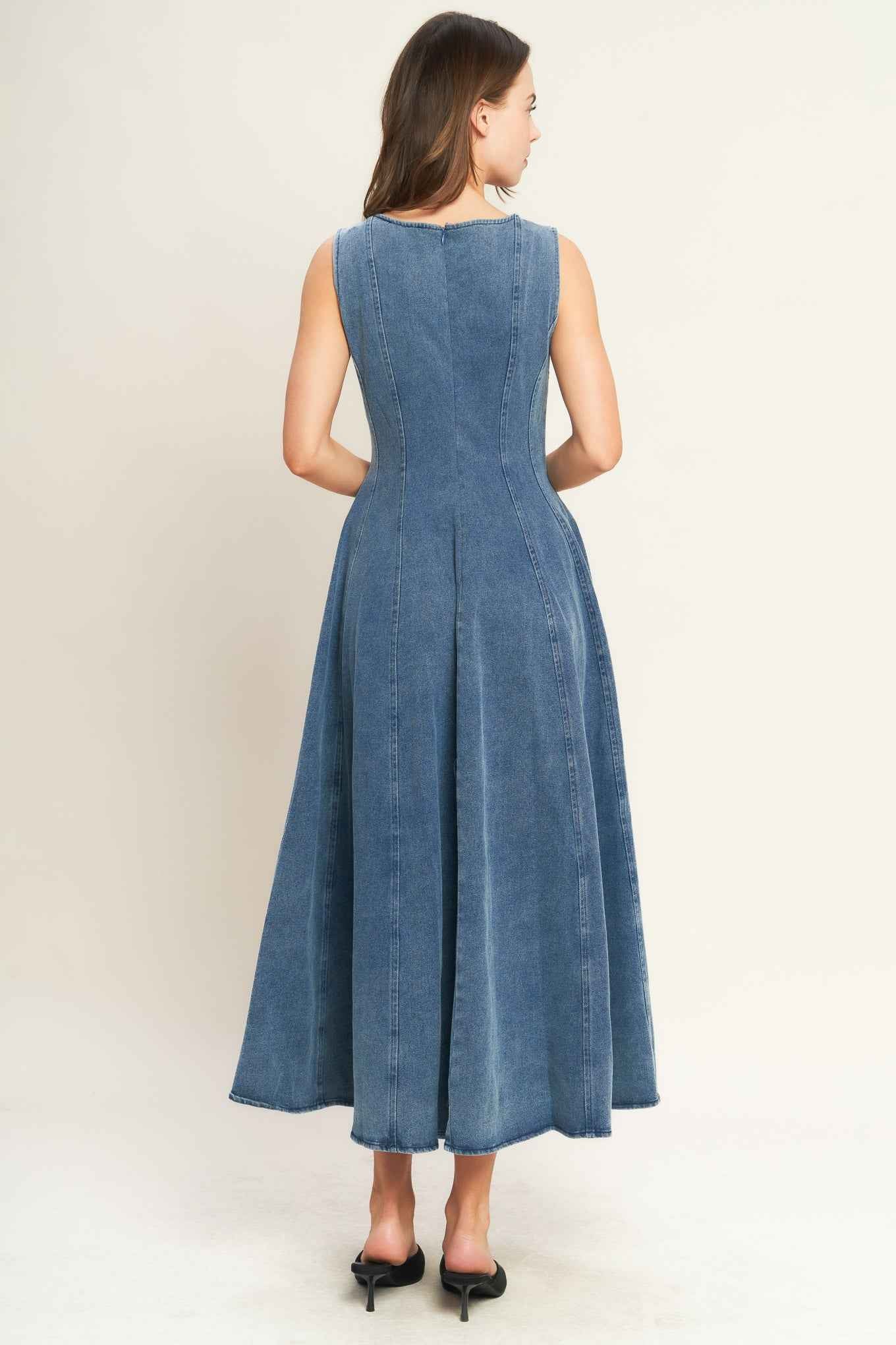 STARS AHEAD DENIM MIDI DRESS