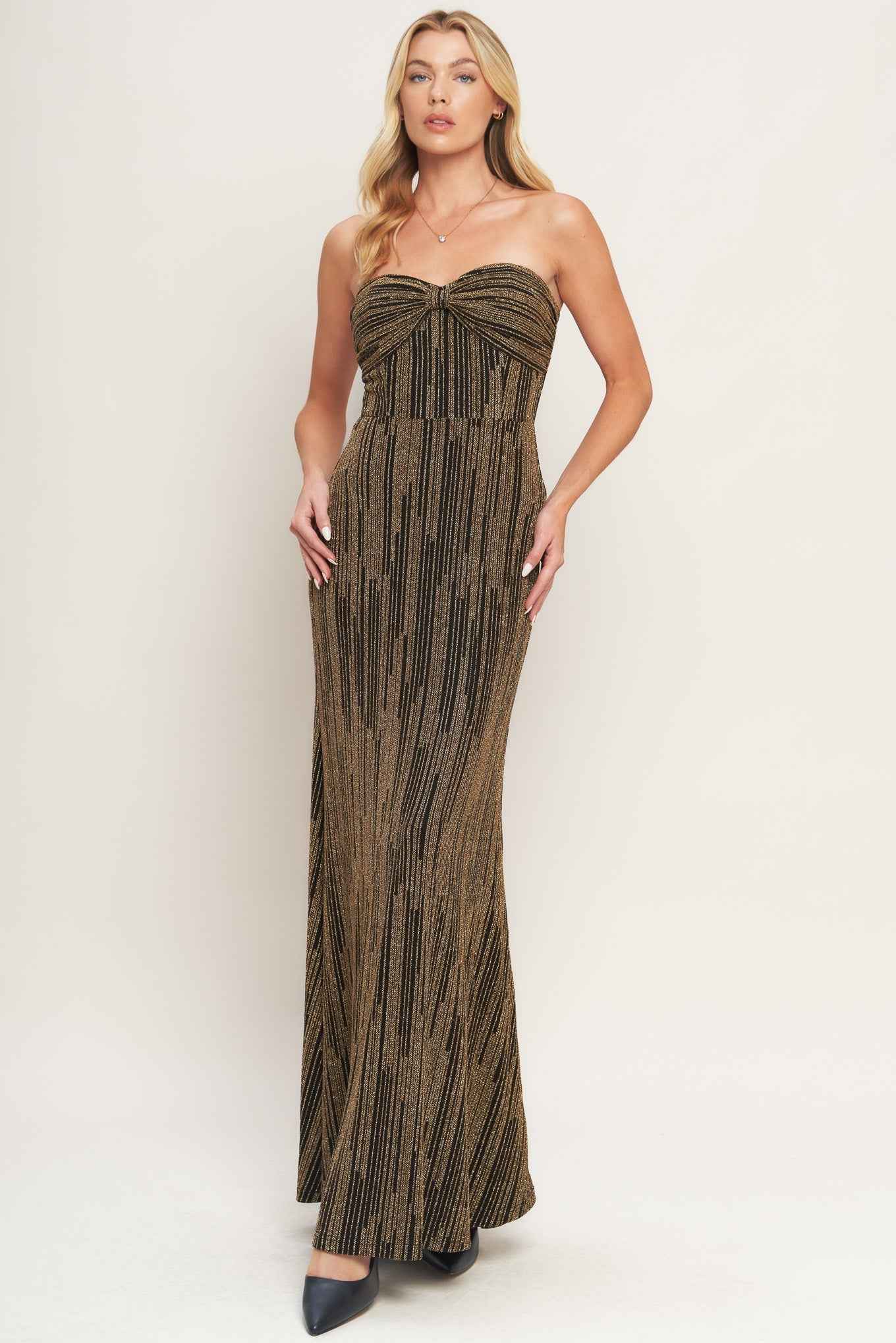 SACRED PROMISES METALLIC WOVEN MAXI DRESS