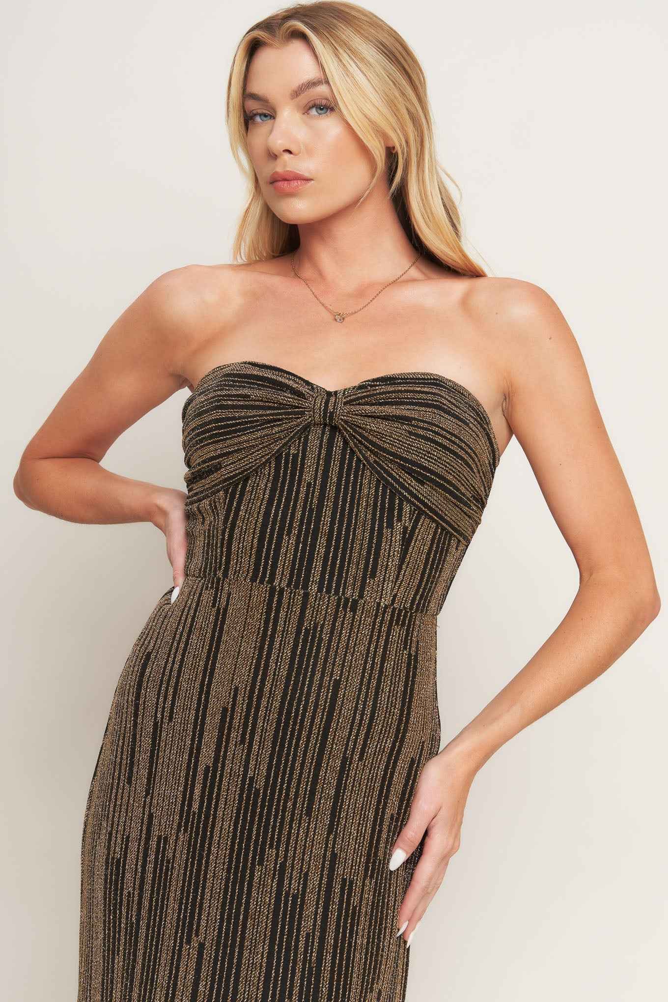 SACRED PROMISES METALLIC WOVEN MAXI DRESS