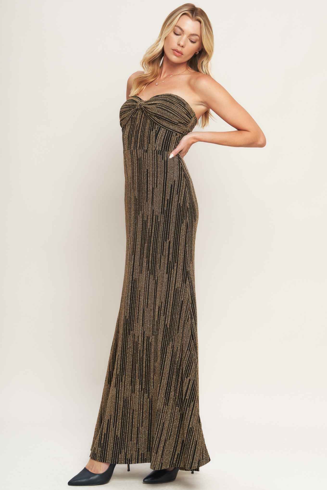 SACRED PROMISES METALLIC WOVEN MAXI DRESS