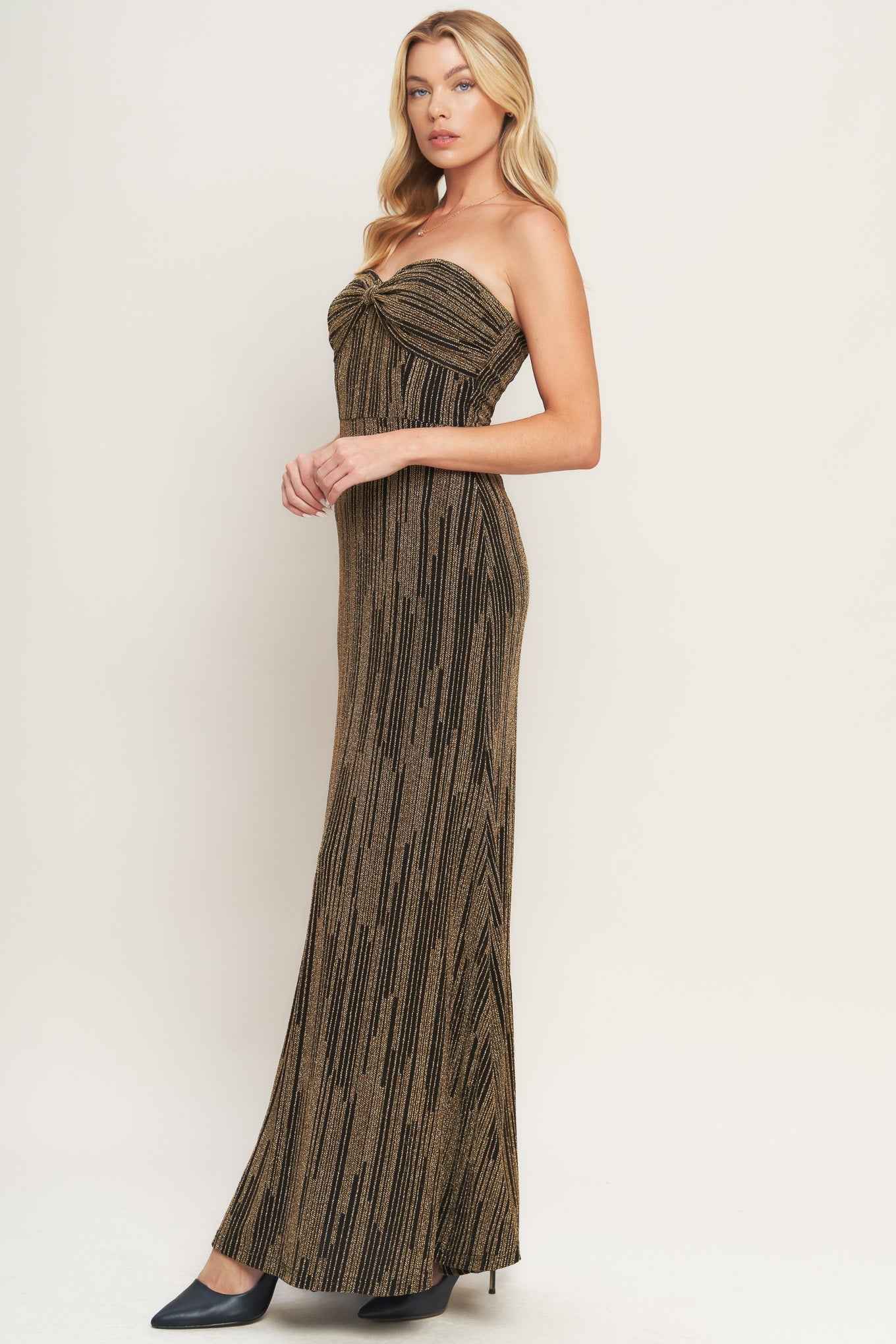 SACRED PROMISES METALLIC WOVEN MAXI DRESS