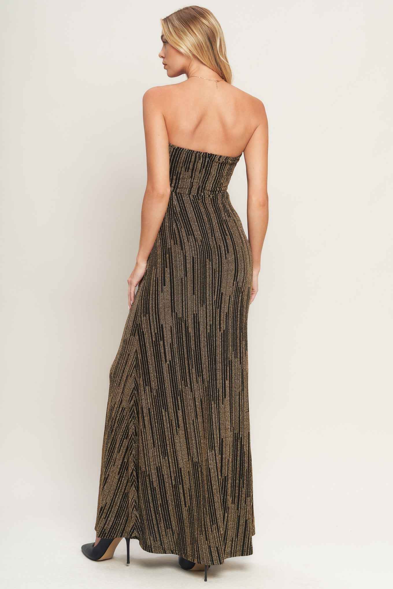 SACRED PROMISES METALLIC WOVEN MAXI DRESS