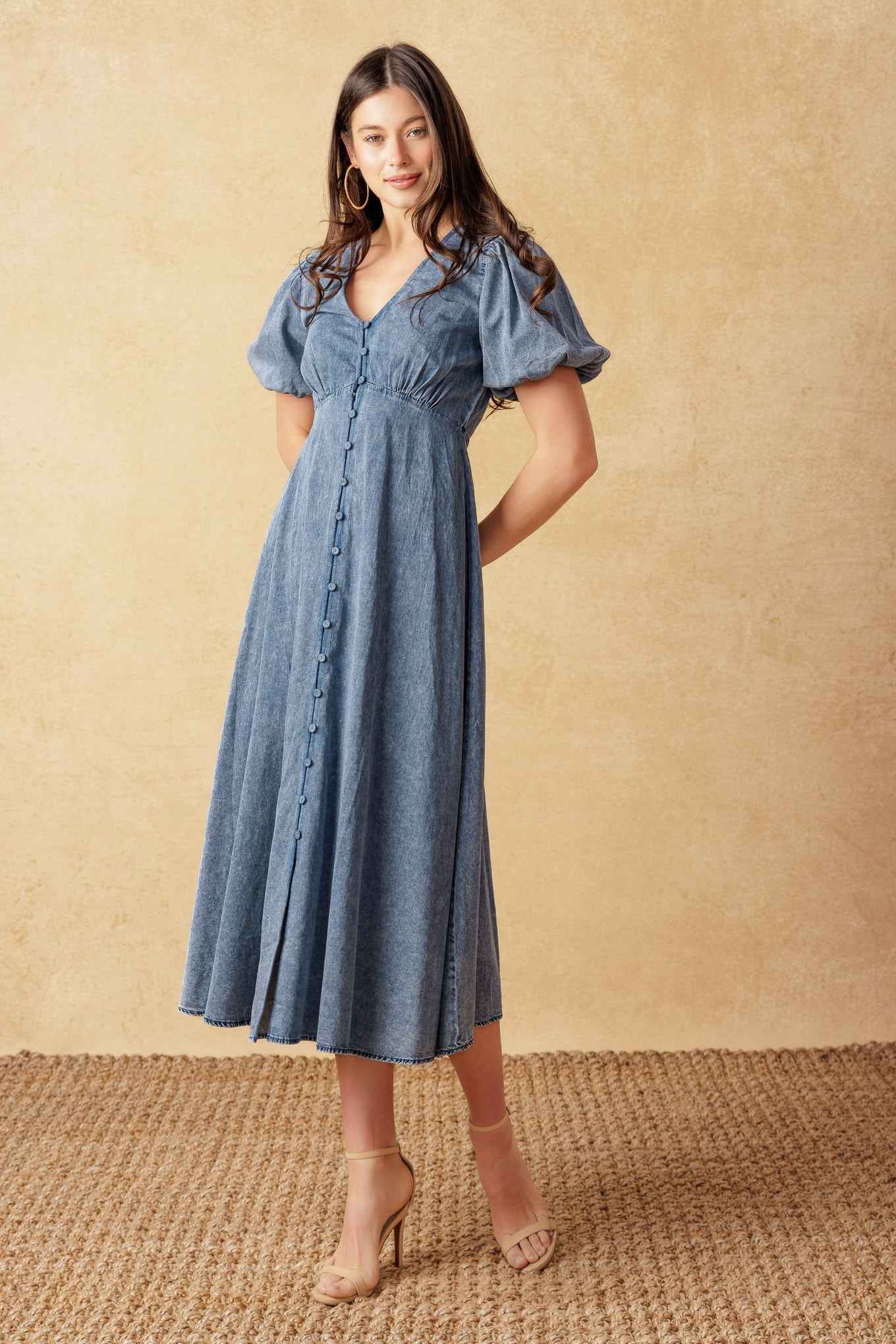 FOREVER MINE LIGHT WEIGHT DENIM MIDI DRESS