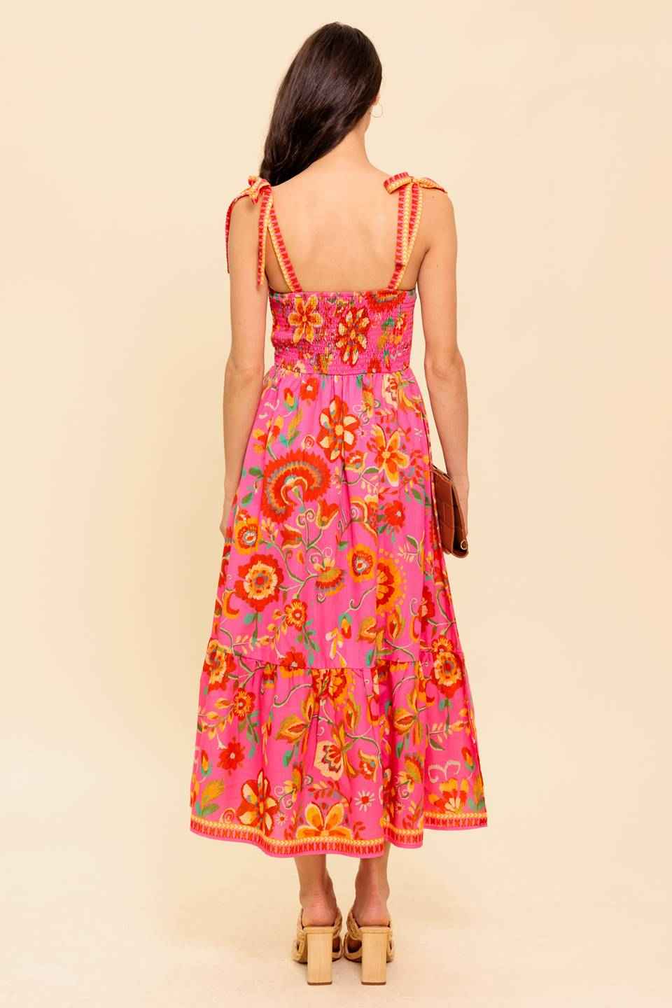 GARDEN GATHERING PINK WOVEN MIDI DRESS