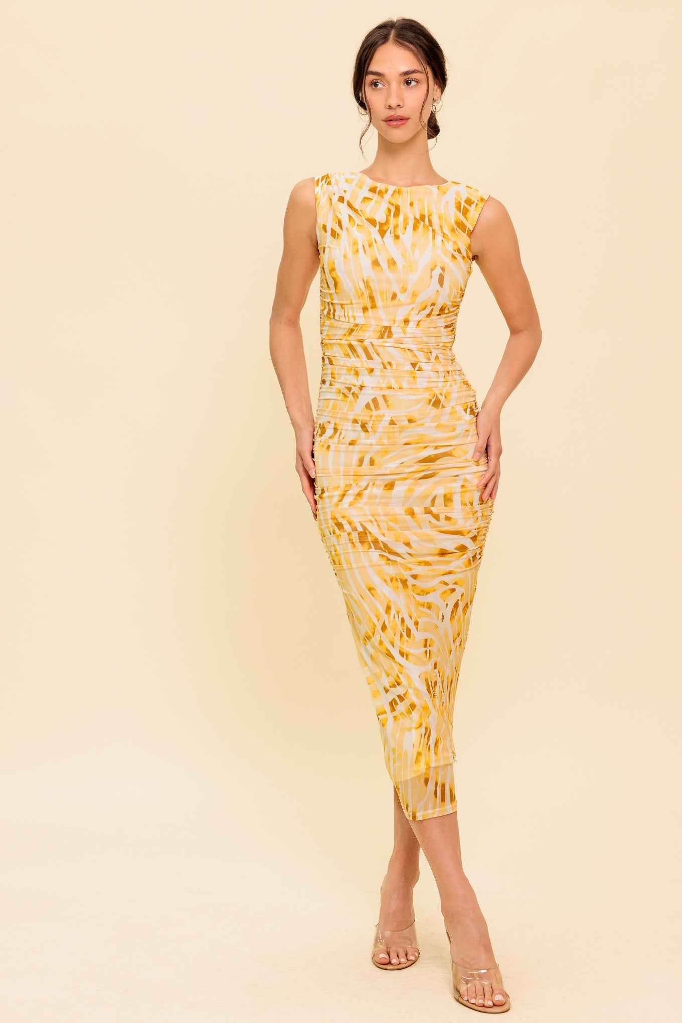 SWEET AS EVER POWER MESH BODYCON MIDI DRESS