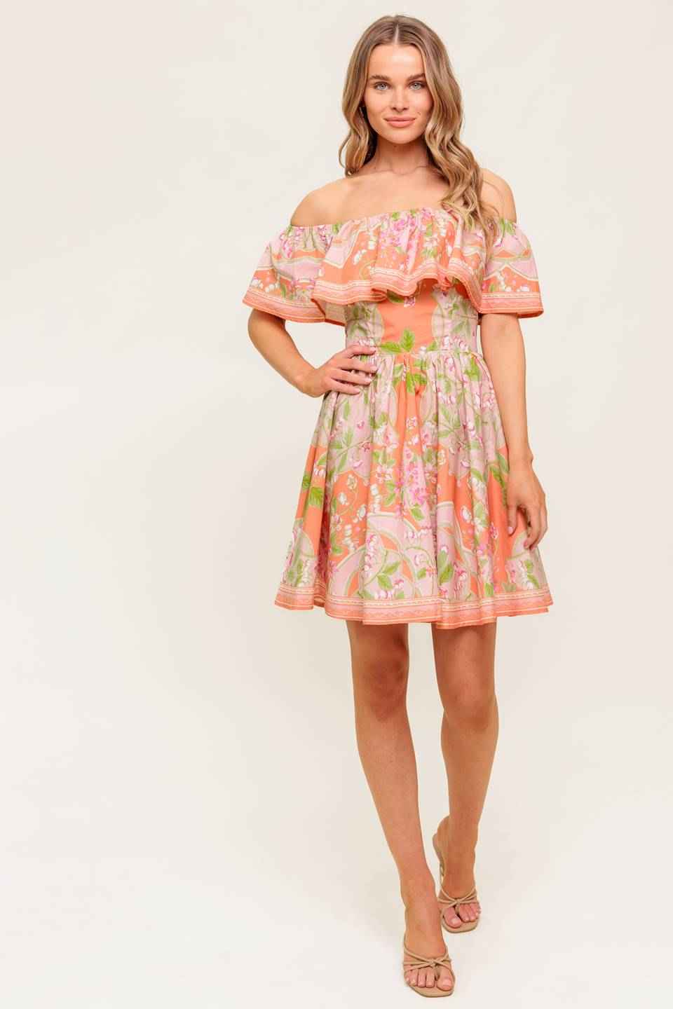 WHISPERING CORAL WOVEN MINI DRESS