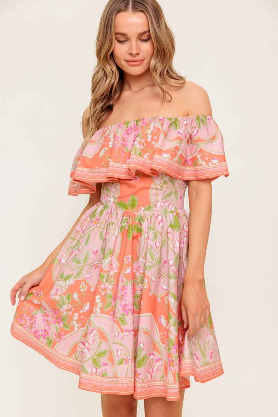 WHISPERING CORAL WOVEN MINI DRESS