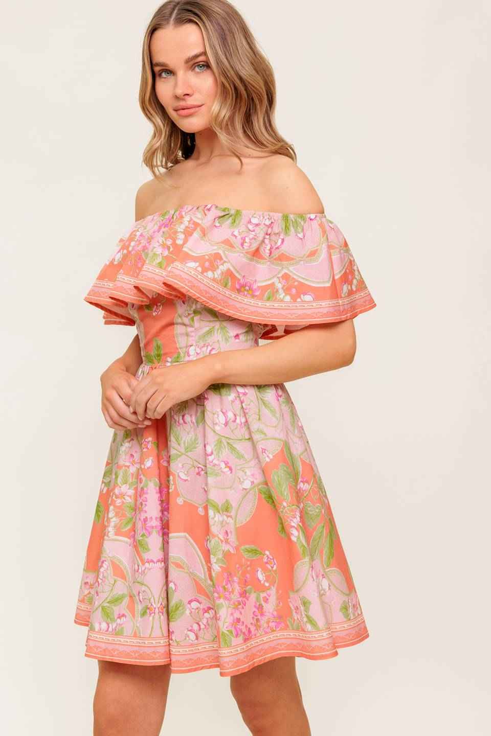 WHISPERING CORAL WOVEN MINI DRESS