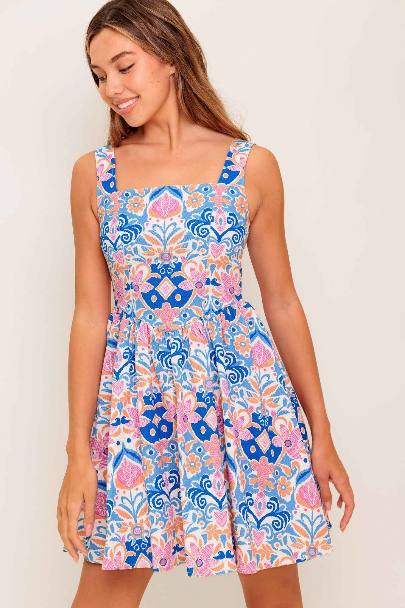 SUMMER BLOOM WOVEN MINI DRESS