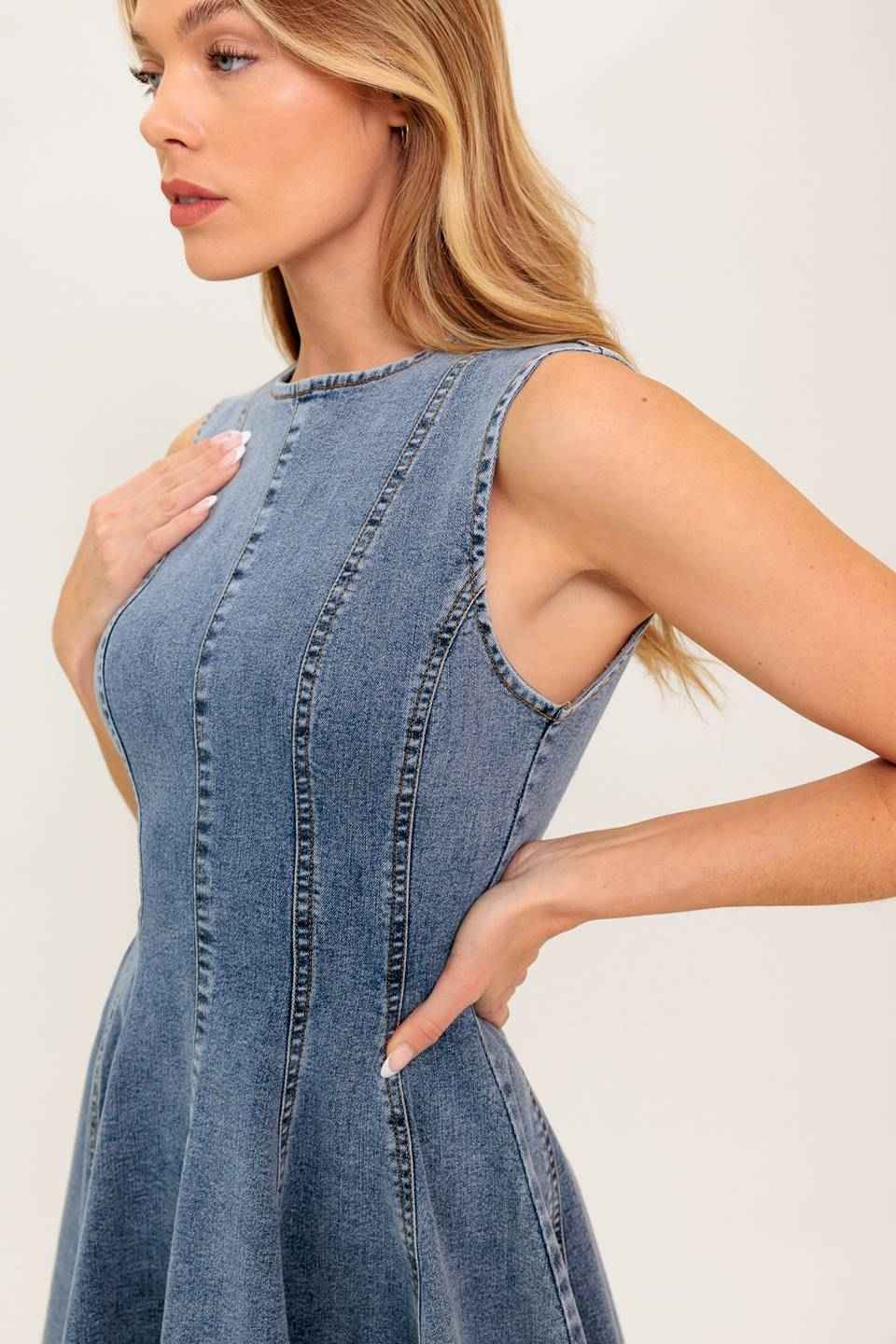 CAUGHT IN A MOMENT DENIM MINI DRESS