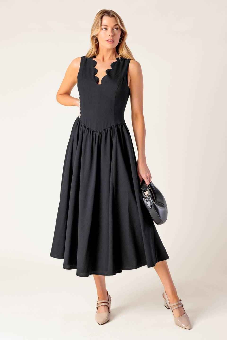 FOR THE RECORD BLACK WOVEN MIDI DRESS