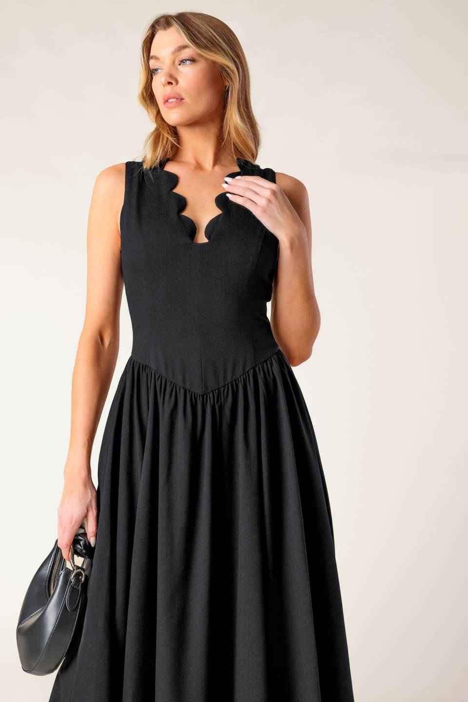 FOR THE RECORD BLACK WOVEN MIDI DRESS