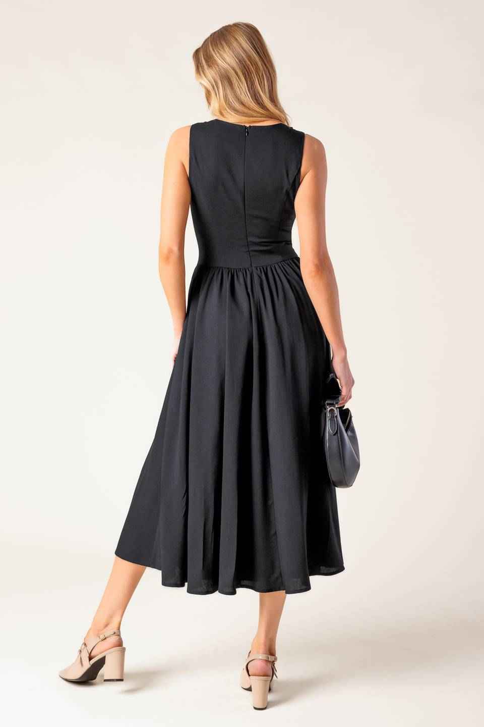 FOR THE RECORD BLACK WOVEN MIDI DRESS