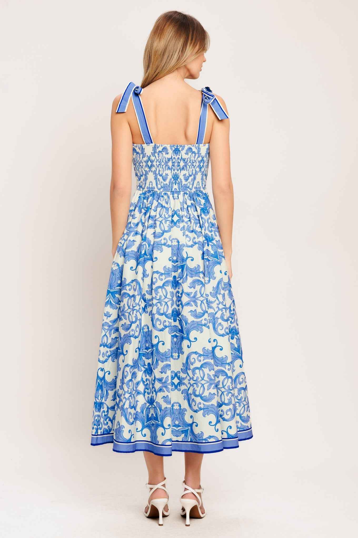 AZURE SCROLL WOVEN MIDI DRESS