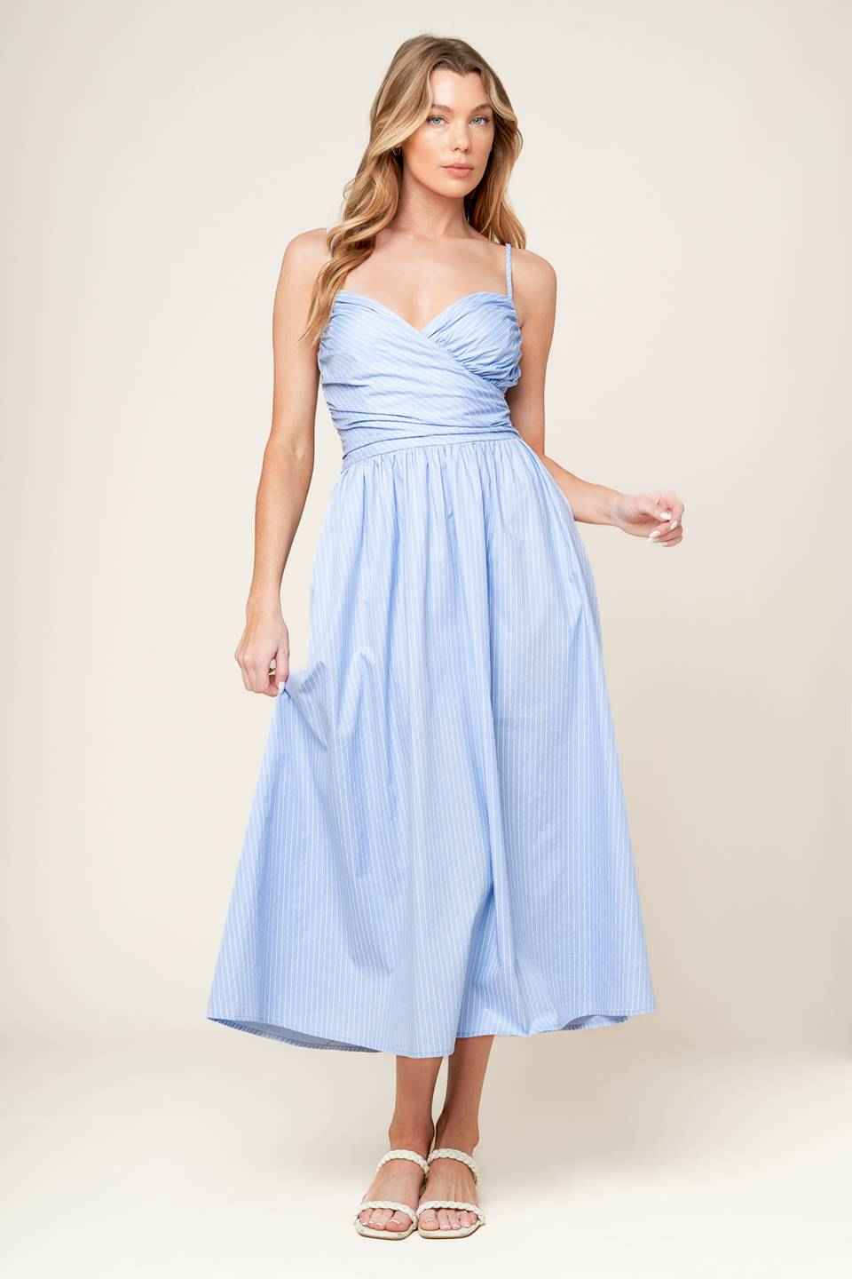 SUMMER INVITE PASTEL BLUE WOVEN MIDI DRESS