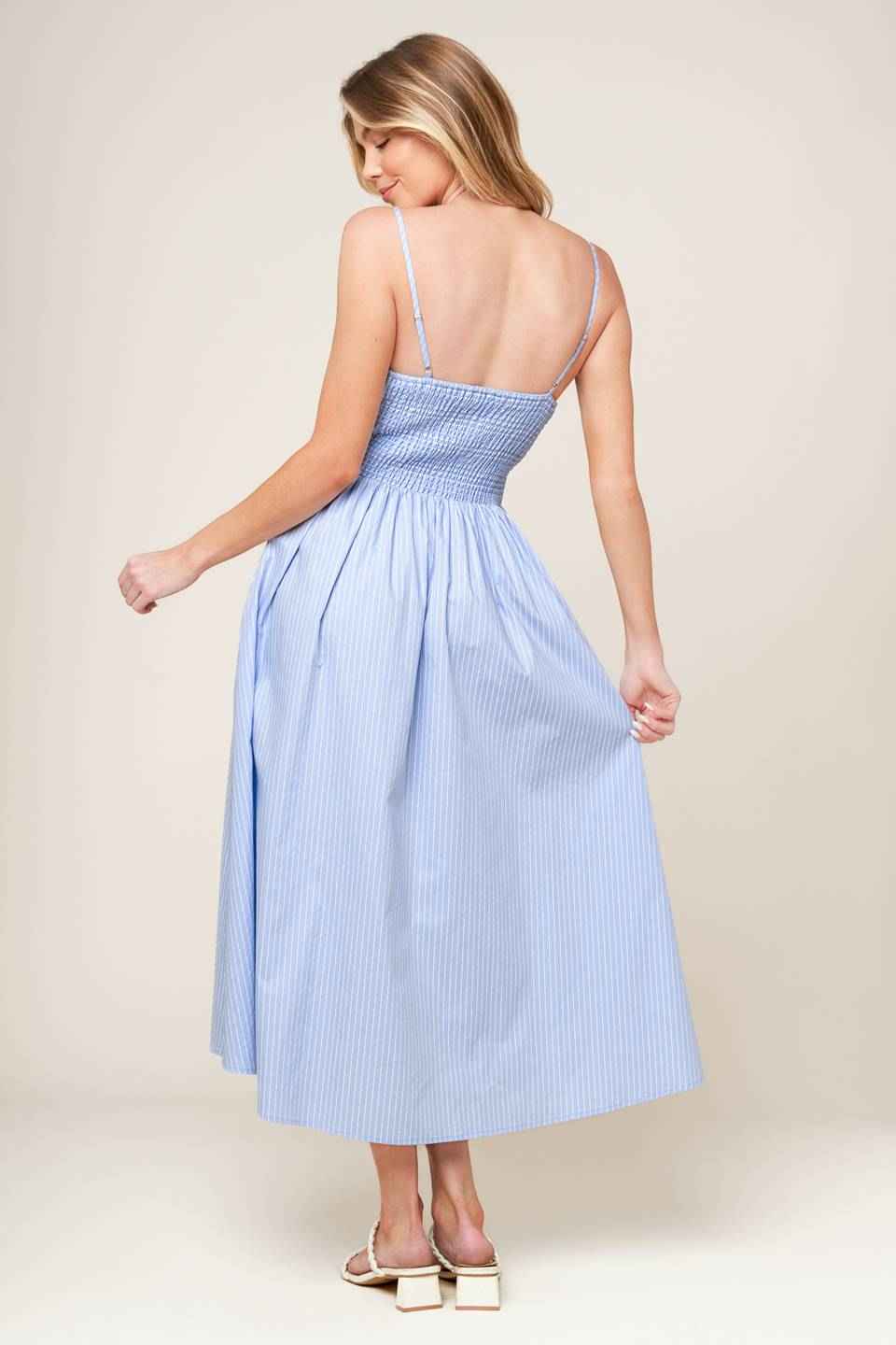 SUMMER INVITE PASTEL BLUE WOVEN MIDI DRESS