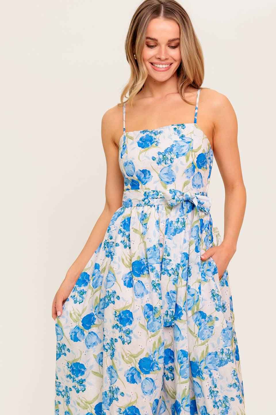 ROSY MOOD FLORAL WOVEN MIDI DRESS