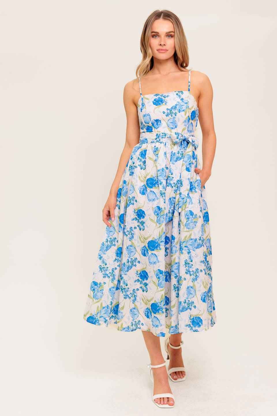 ROSY MOOD FLORAL WOVEN MIDI DRESS