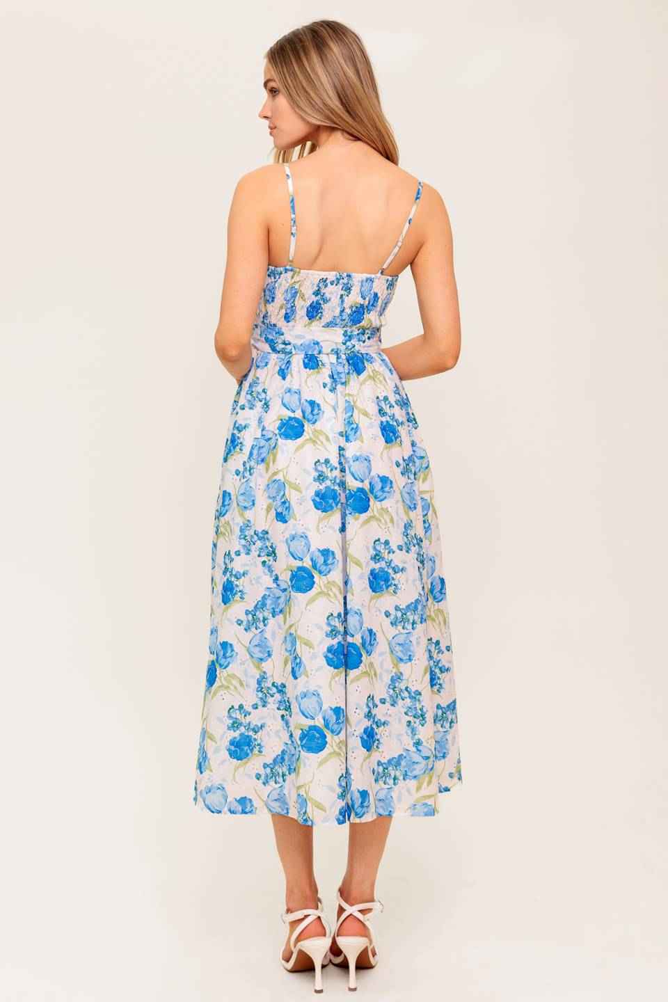 ROSY MOOD FLORAL WOVEN MIDI DRESS