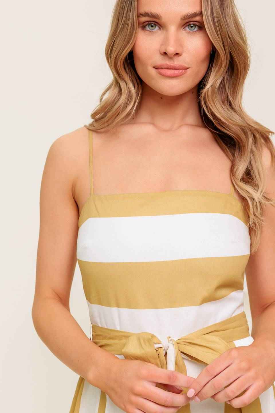 SOFT HORIZON TAUPE WOVEN MIDI DRESS