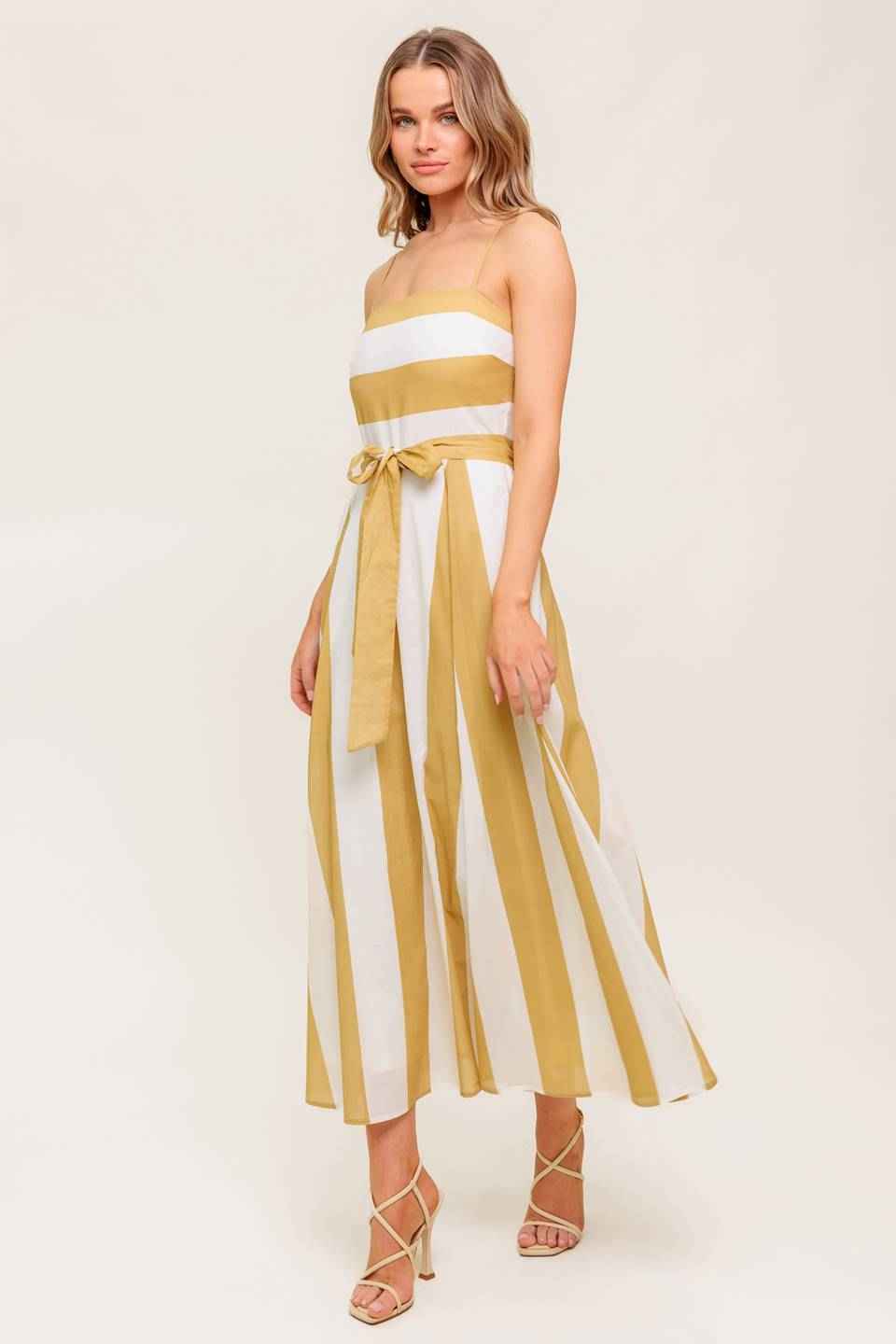 SOFT HORIZON TAUPE WOVEN MIDI DRESS