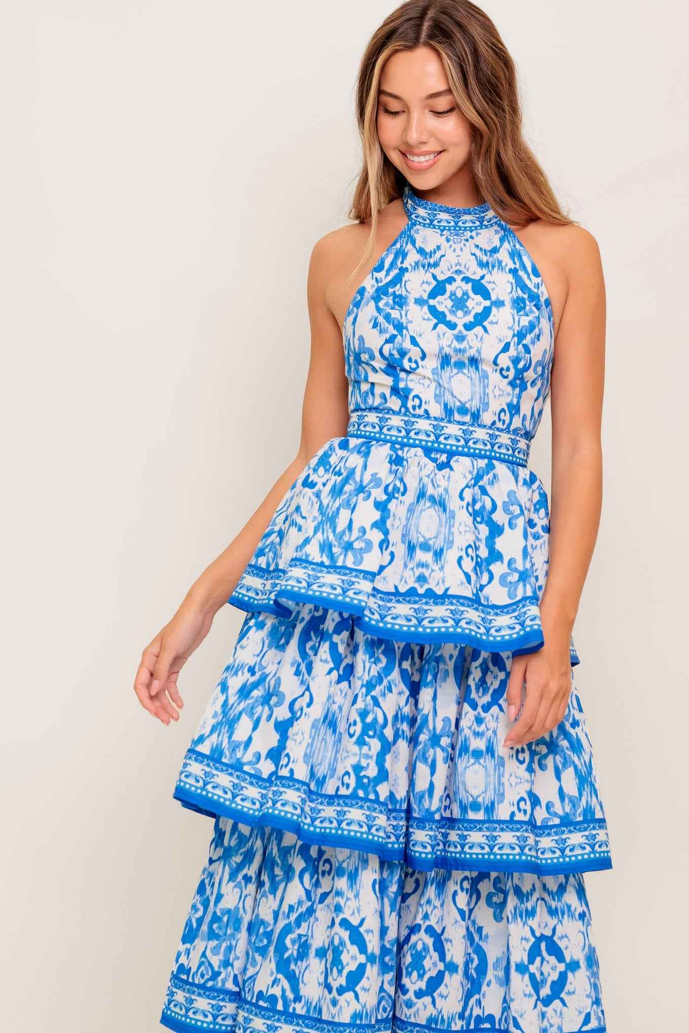 BLUSHING BLOSSOM BLUE WOVEN MAXI DRESS