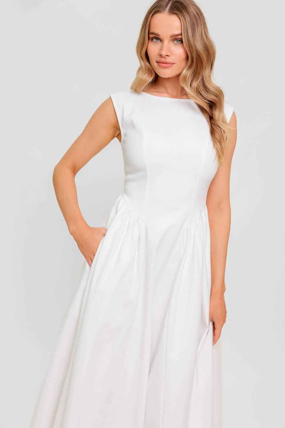 CANDLE VINE WHITE DENIM WOVEN MIDI DRESS