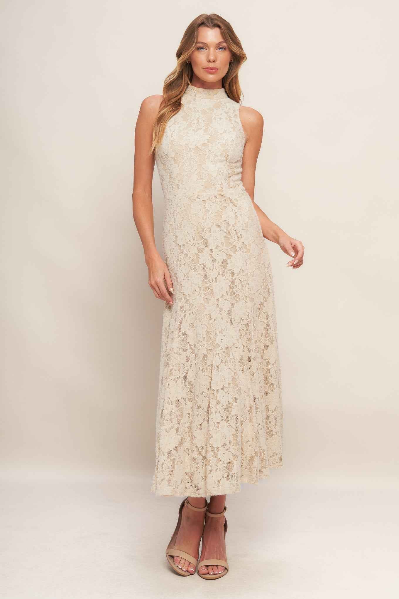 ELEGANT FLORAL STRETCH LACE MIDI DRESS