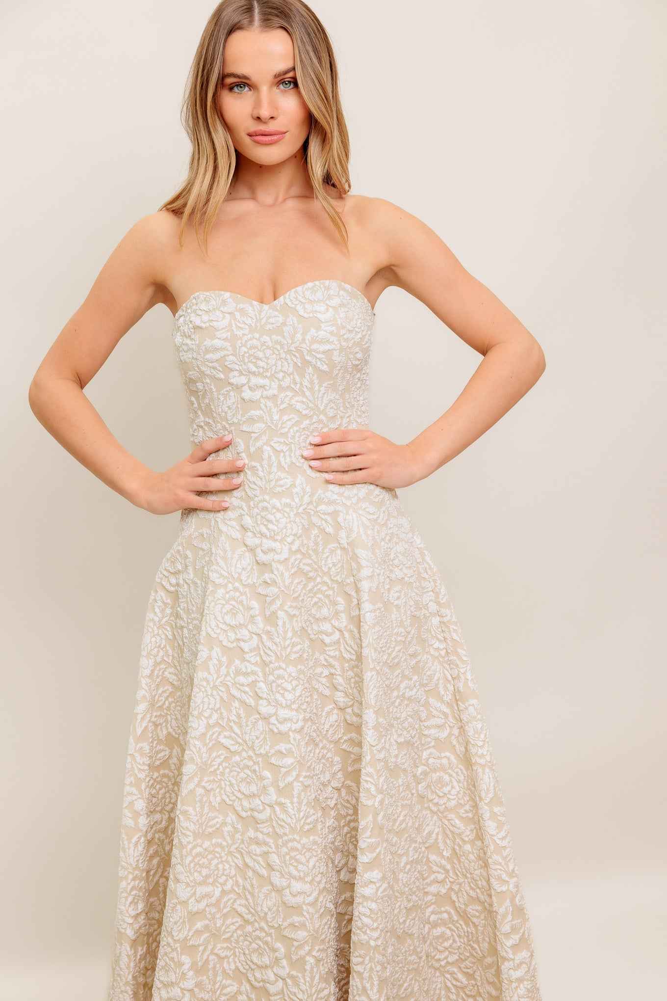 ELEGANT BLOSSOM WOVEN MIDI DRESS