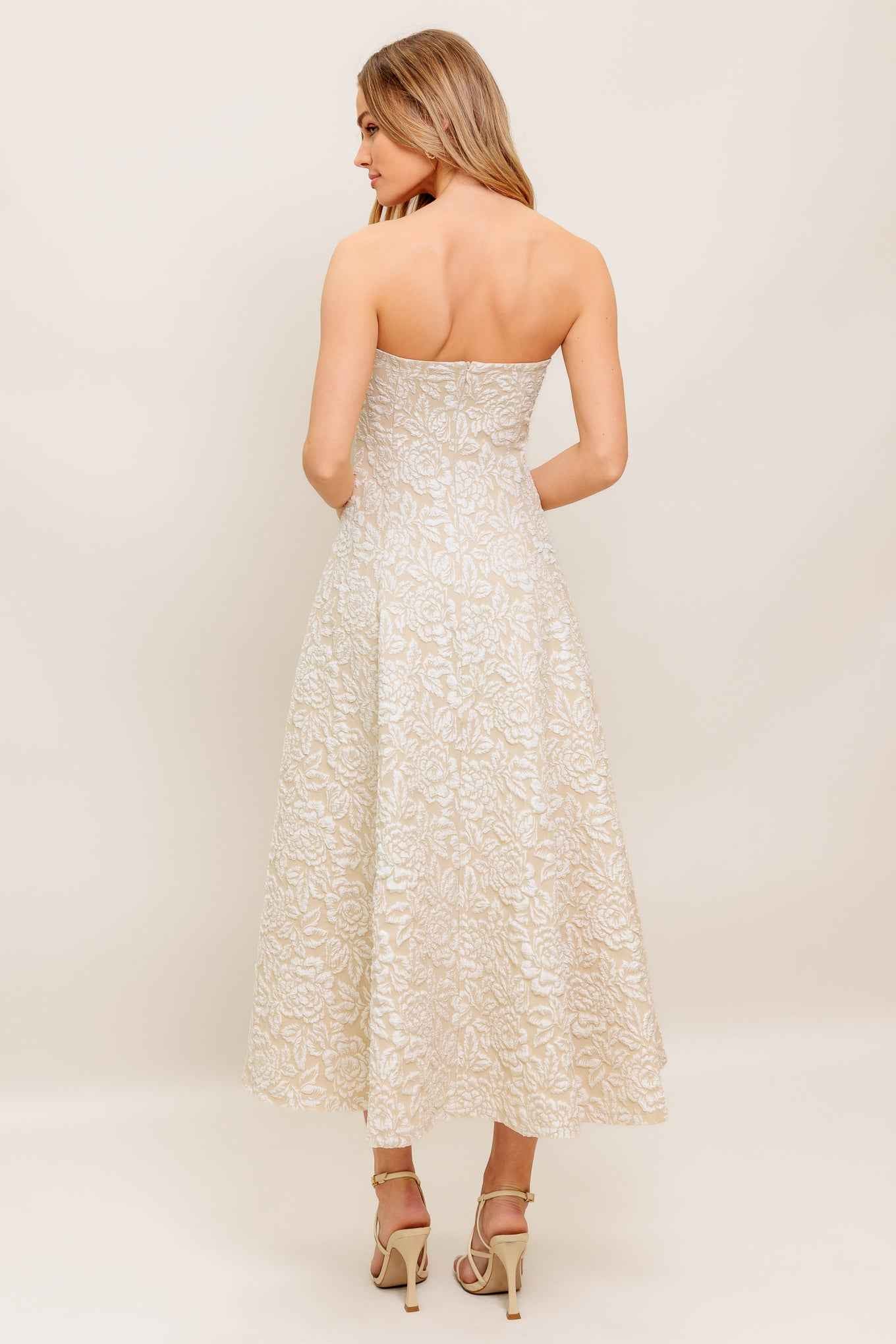 ELEGANT BLOSSOM WOVEN MIDI DRESS