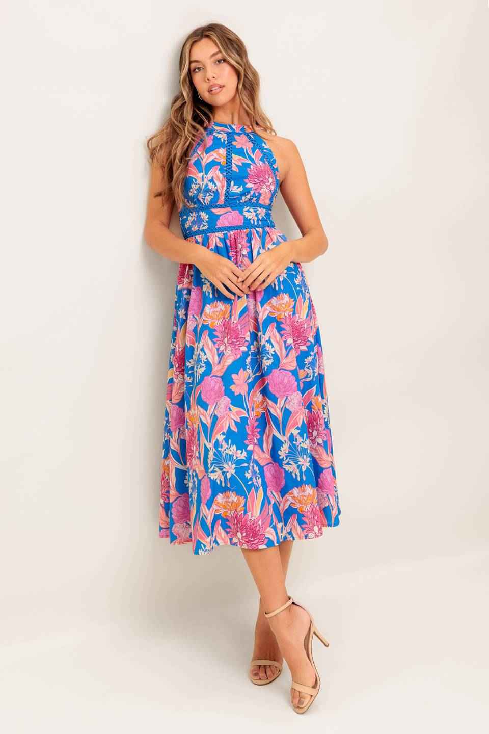 SUN-KISSED FLOWER WOVEN MIDI DRESS