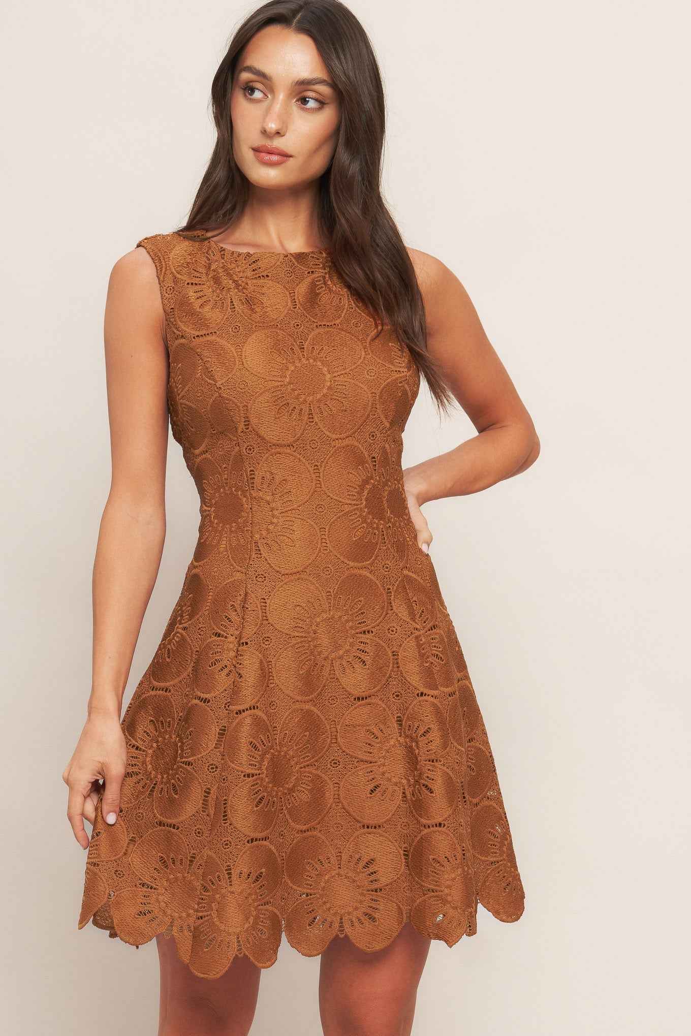 AUTUMN BLOOM WOVEN LACE MINI DRESS