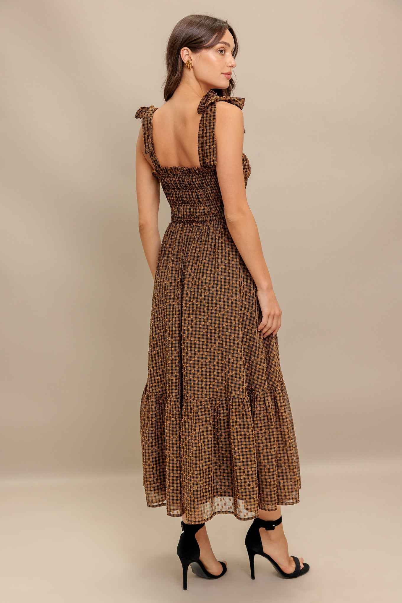 CHECKED DAYDREAM WOVEN MIDI DRESS