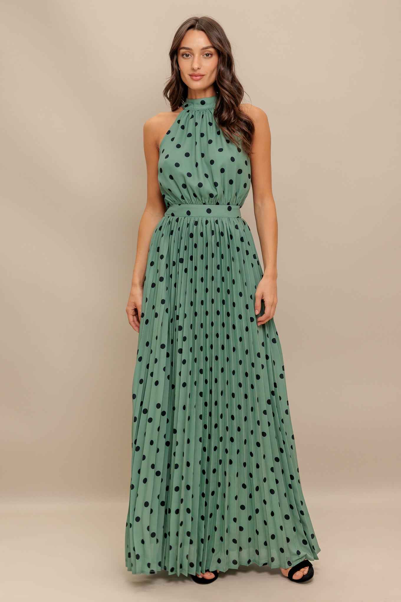 HALTER DOT GLOW WOVEN MAXI DRESS