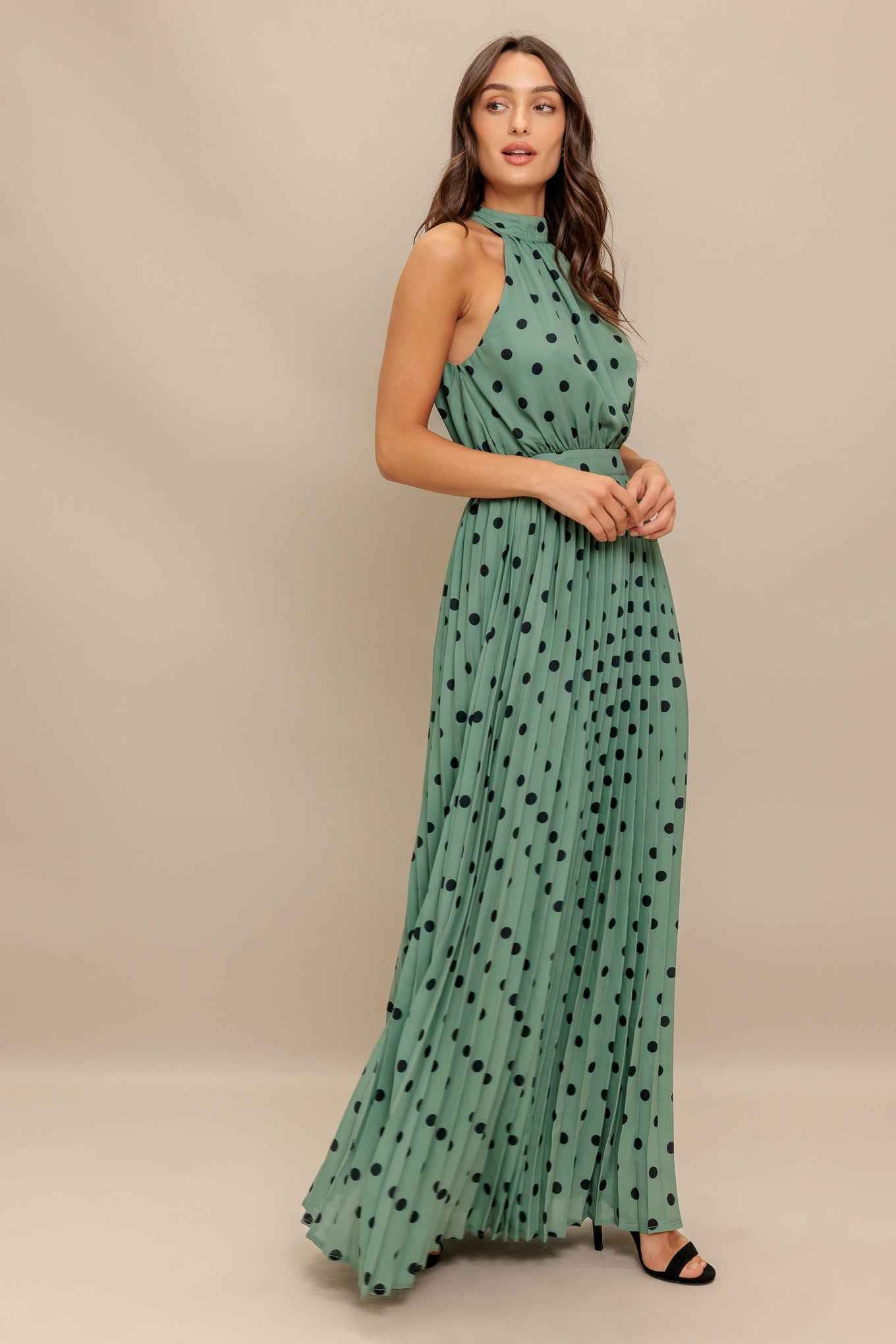 HALTER DOT GLOW WOVEN MAXI DRESS