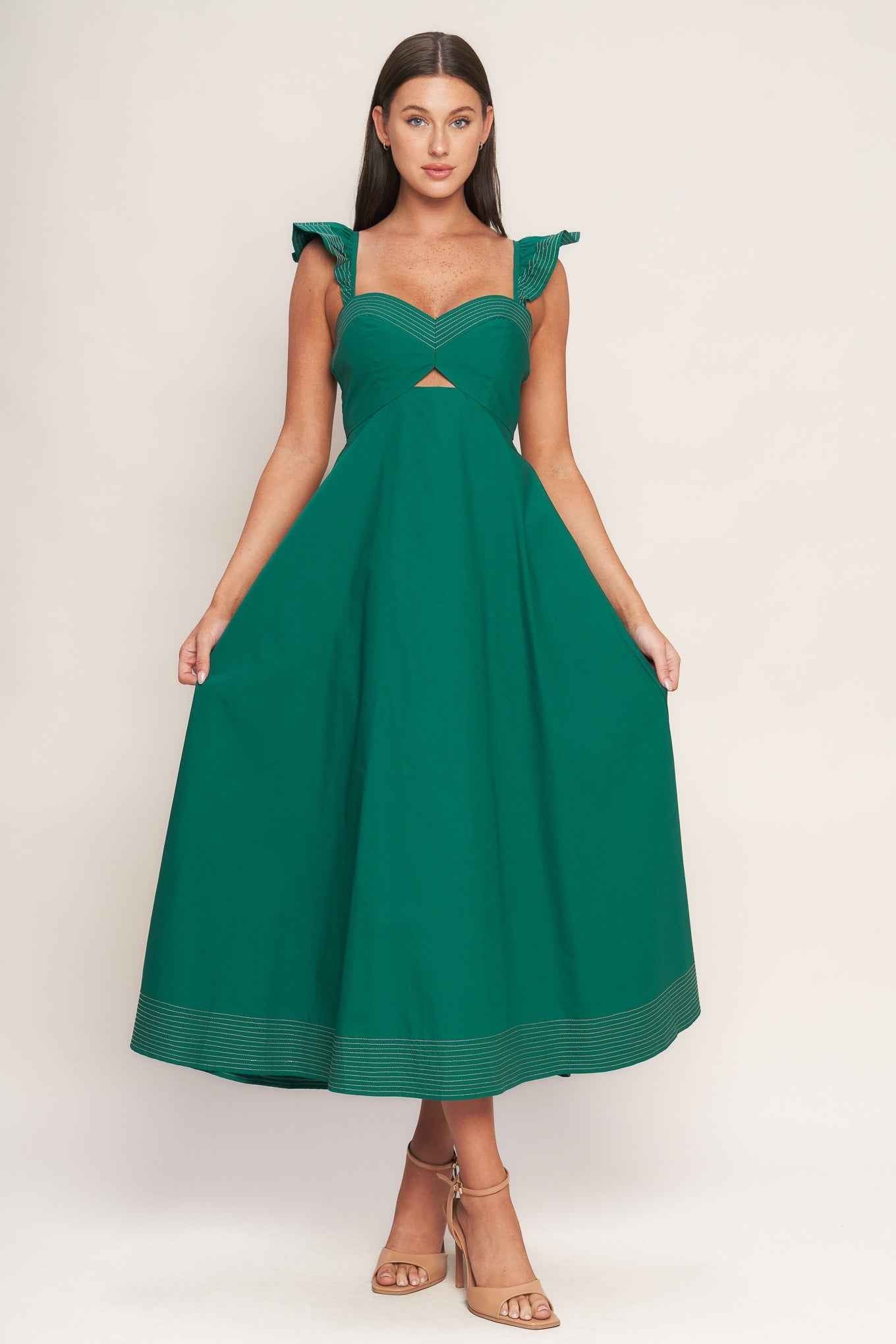 TUSCAN SUNSET GREEN WOVEN MIDI DRESS