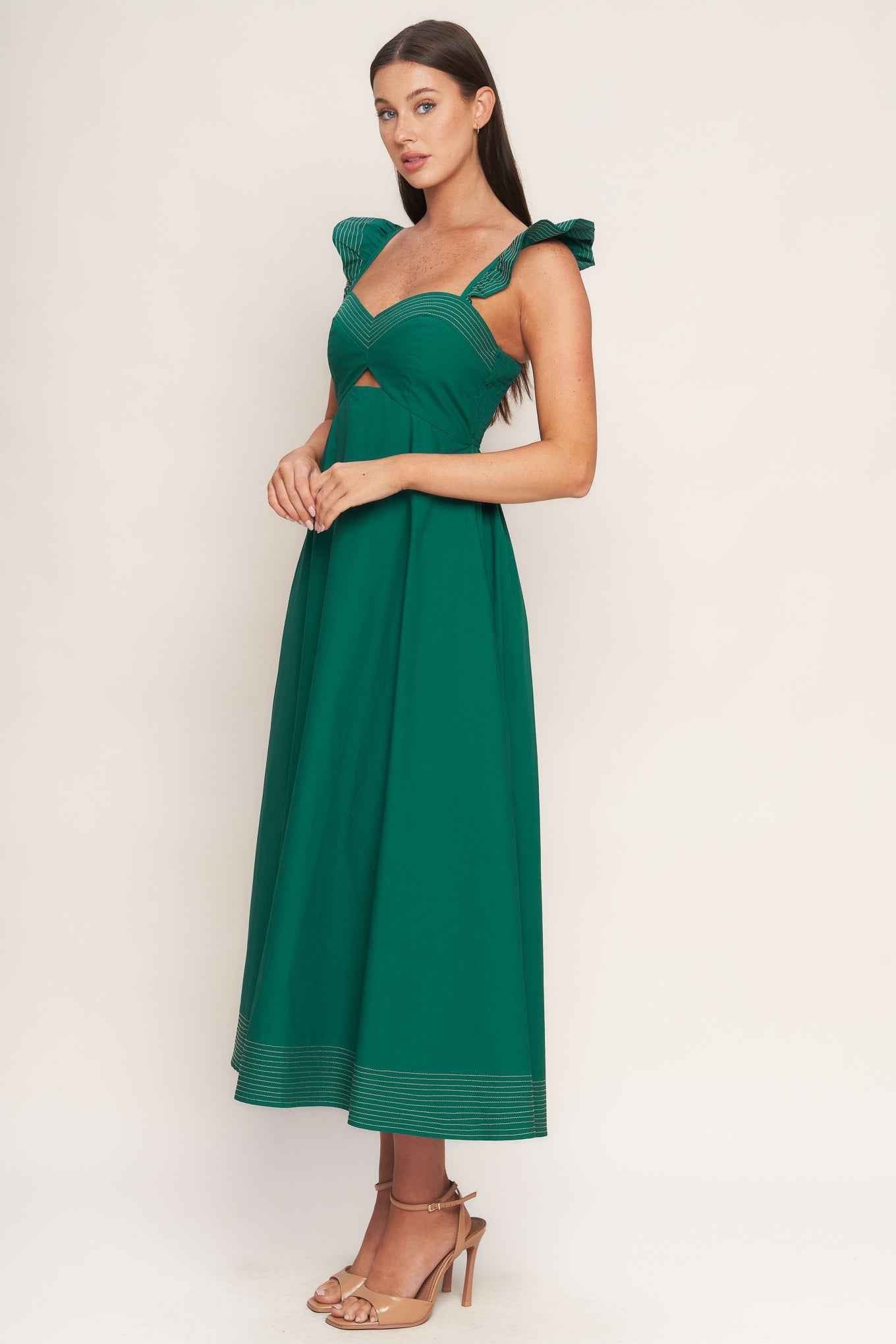 TUSCAN SUNSET GREEN WOVEN MIDI DRESS