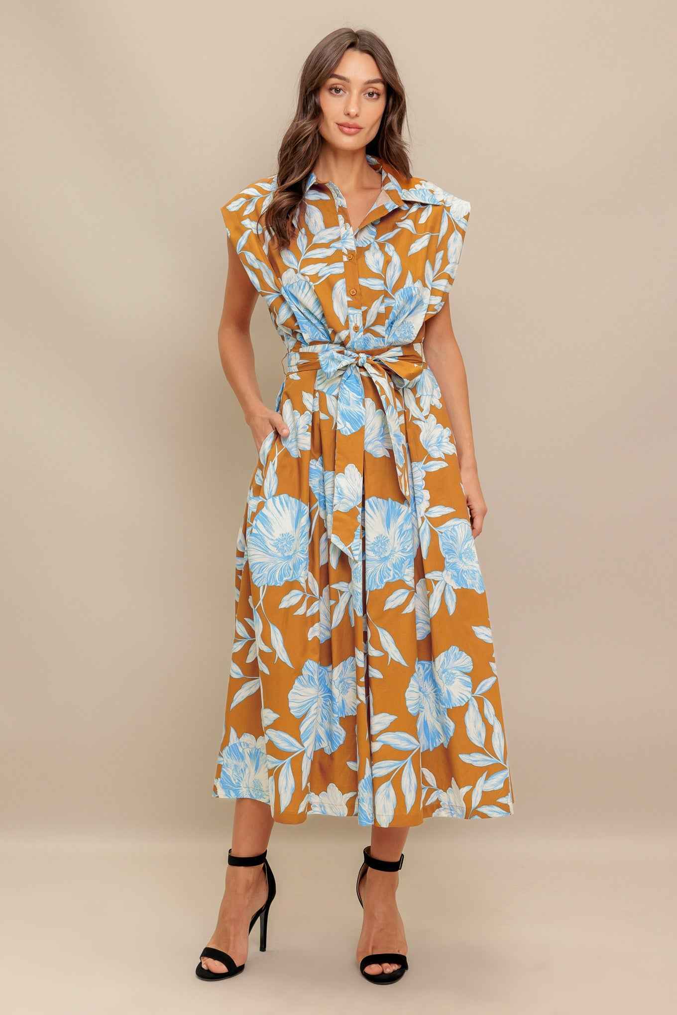 ISLAND FLARE WOVEN MIDI DRESS
