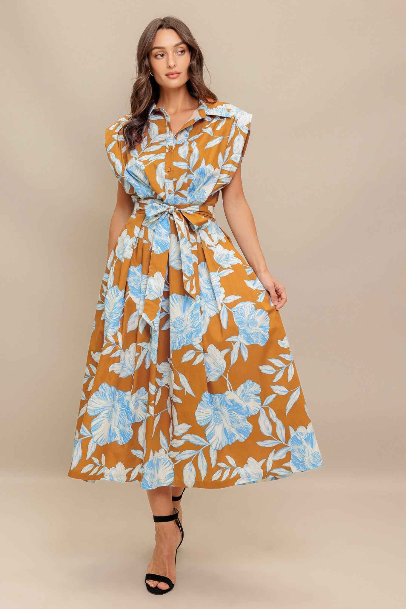 ISLAND FLARE WOVEN MIDI DRESS