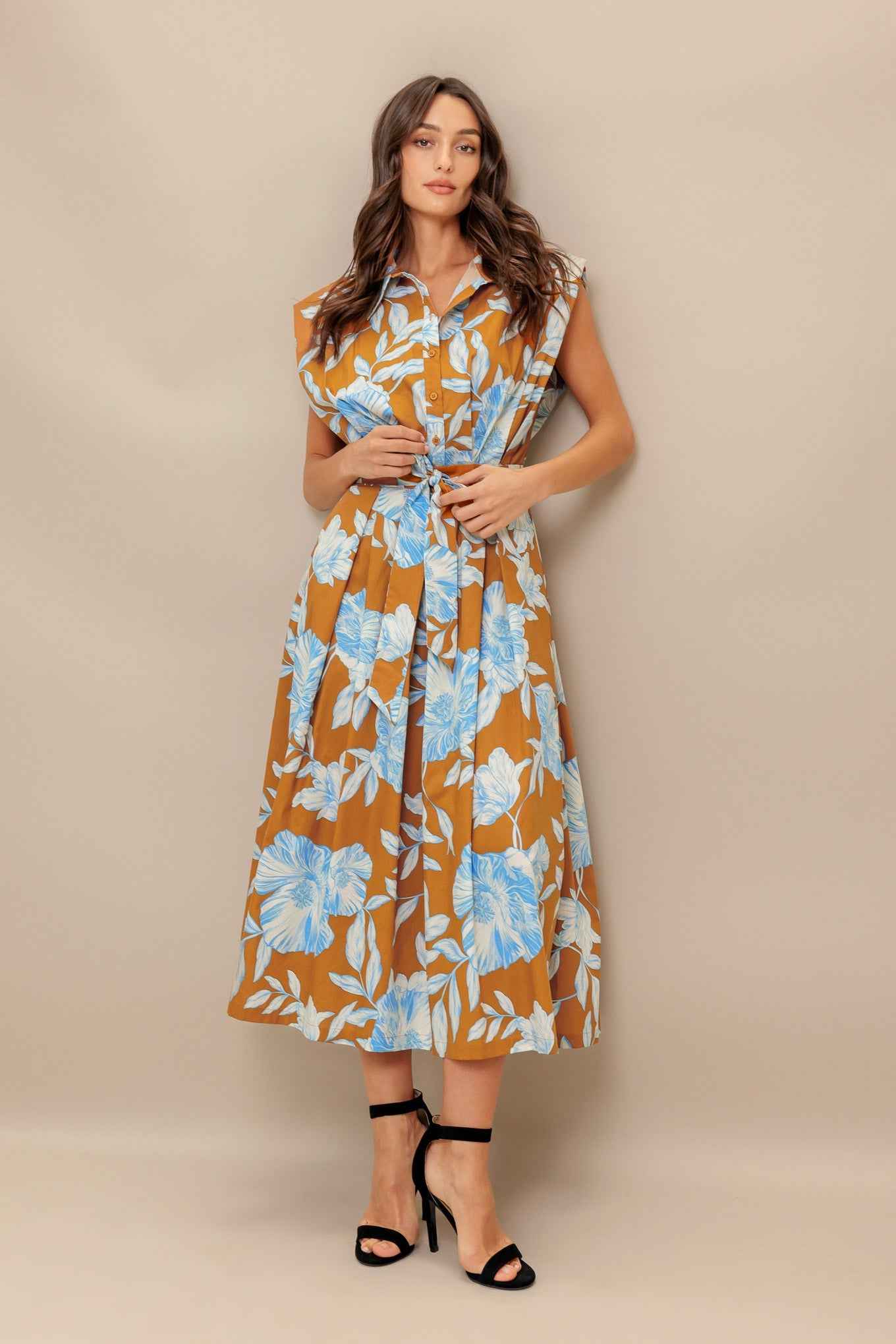 ISLAND FLARE WOVEN MIDI DRESS