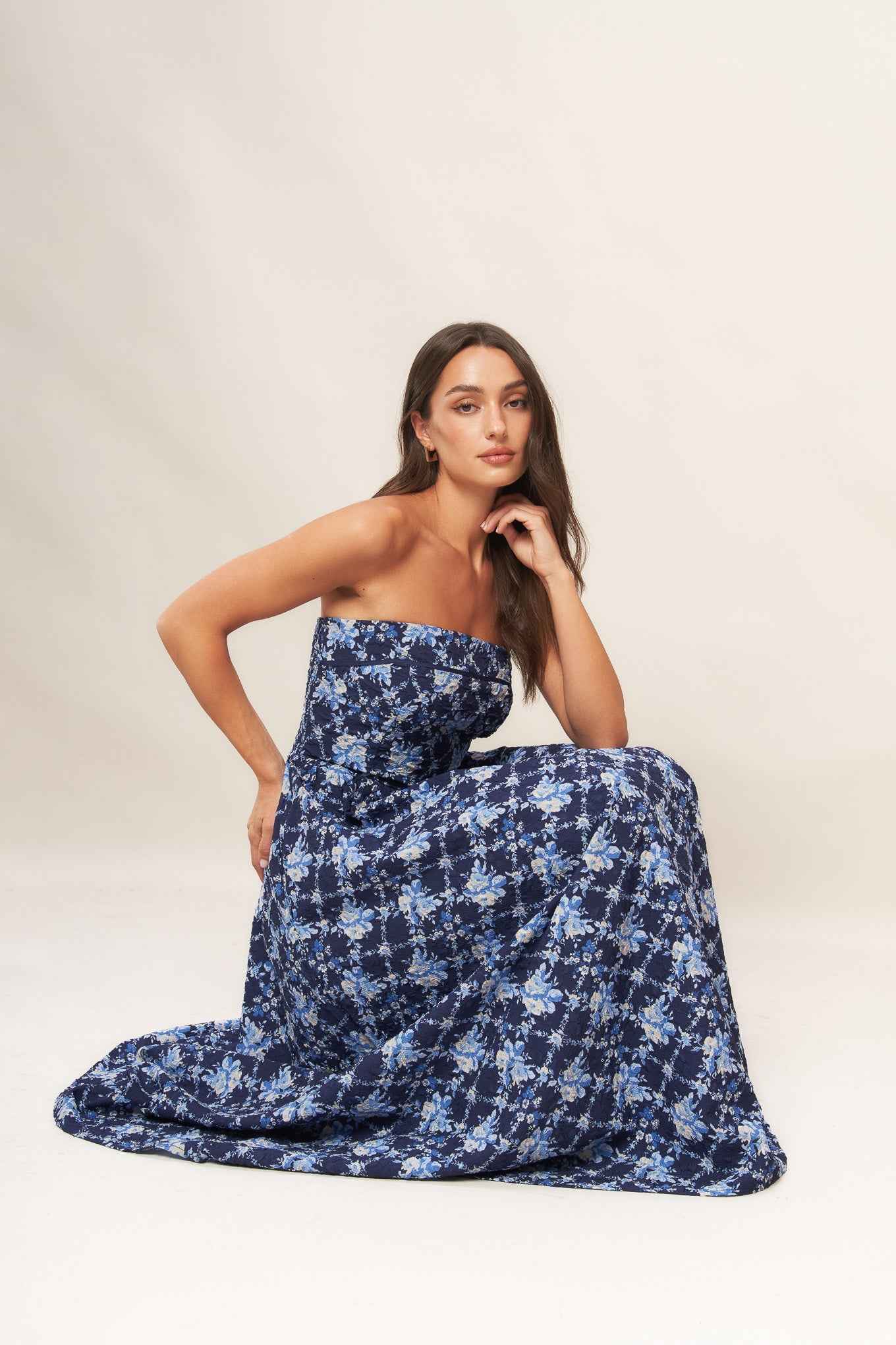 BLUE RENAISSANCE WOVEN MIDI DRESS