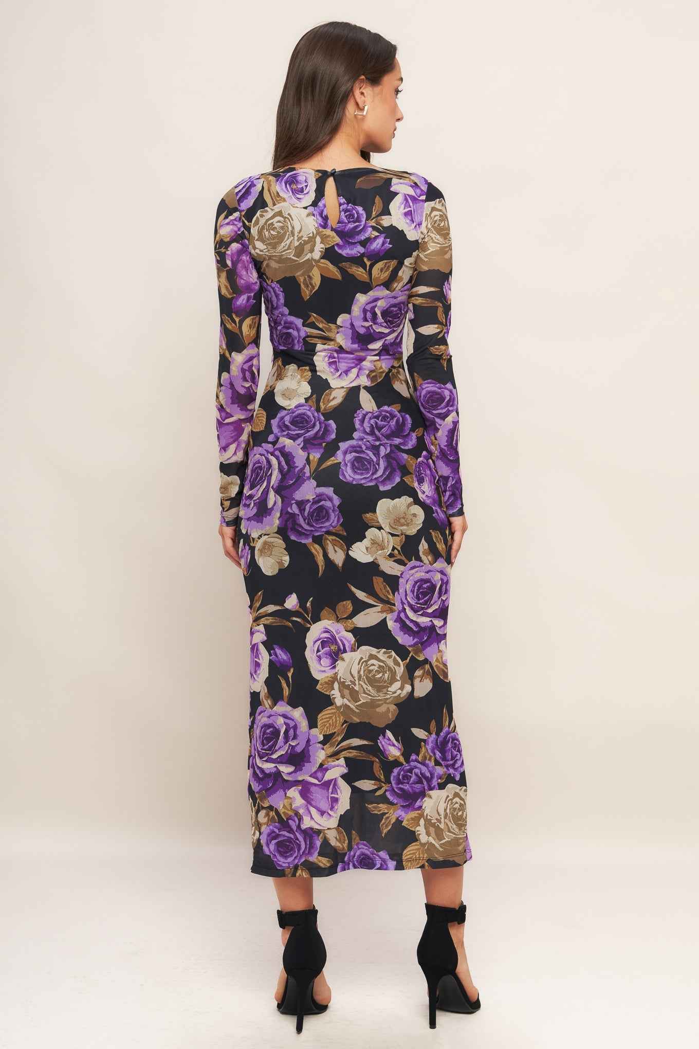 VIOLET EMBRACE POWER MESH MIDI DRESS