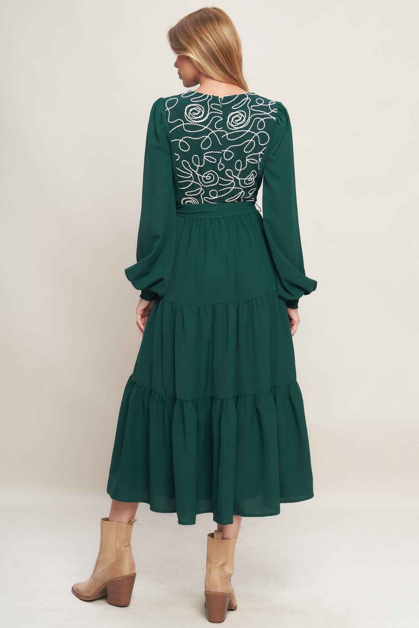 FOREST ALLURE WOVEN MIDI DRESS