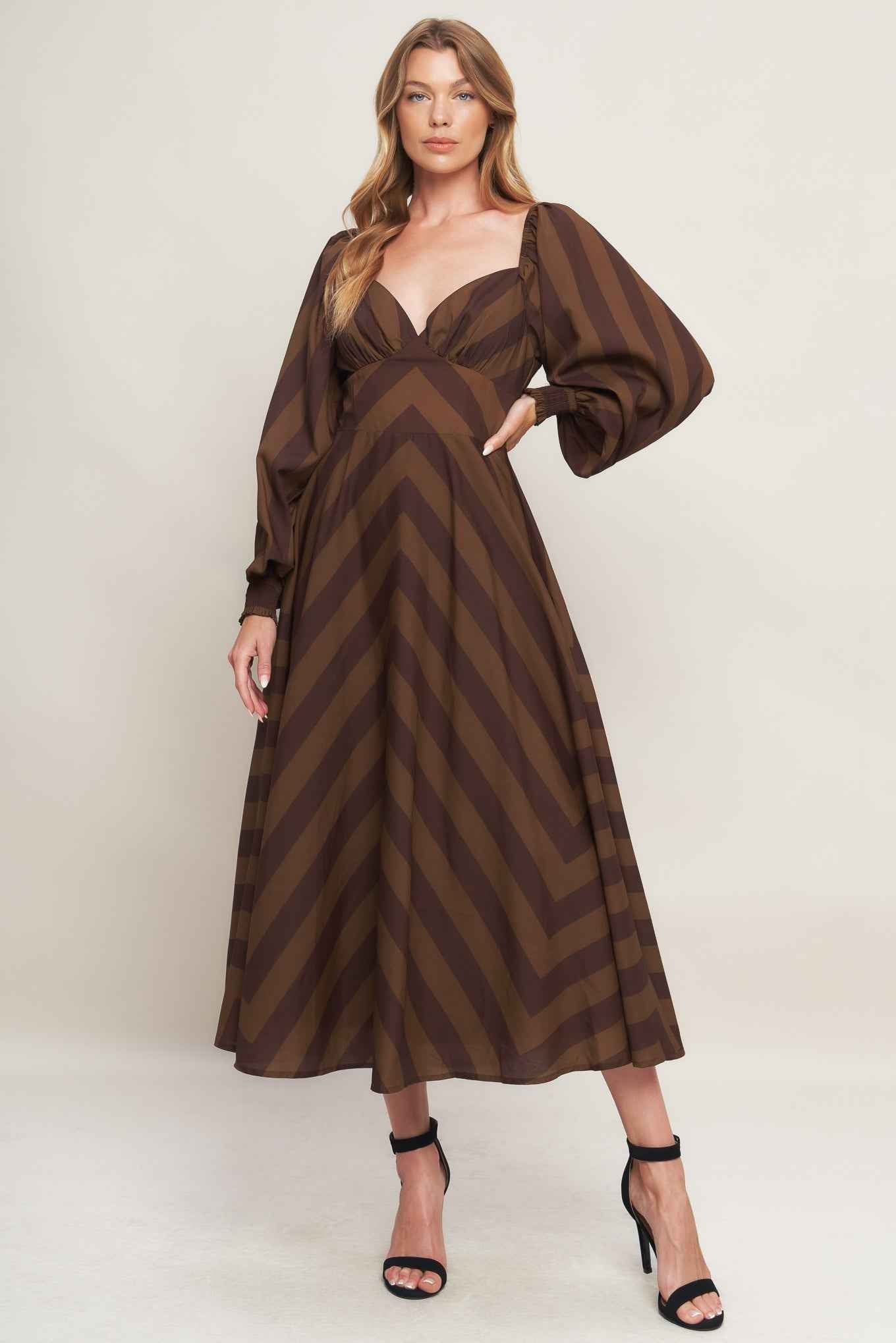 BROWN GODDESS FLOW WOVEN MIDI DRESS