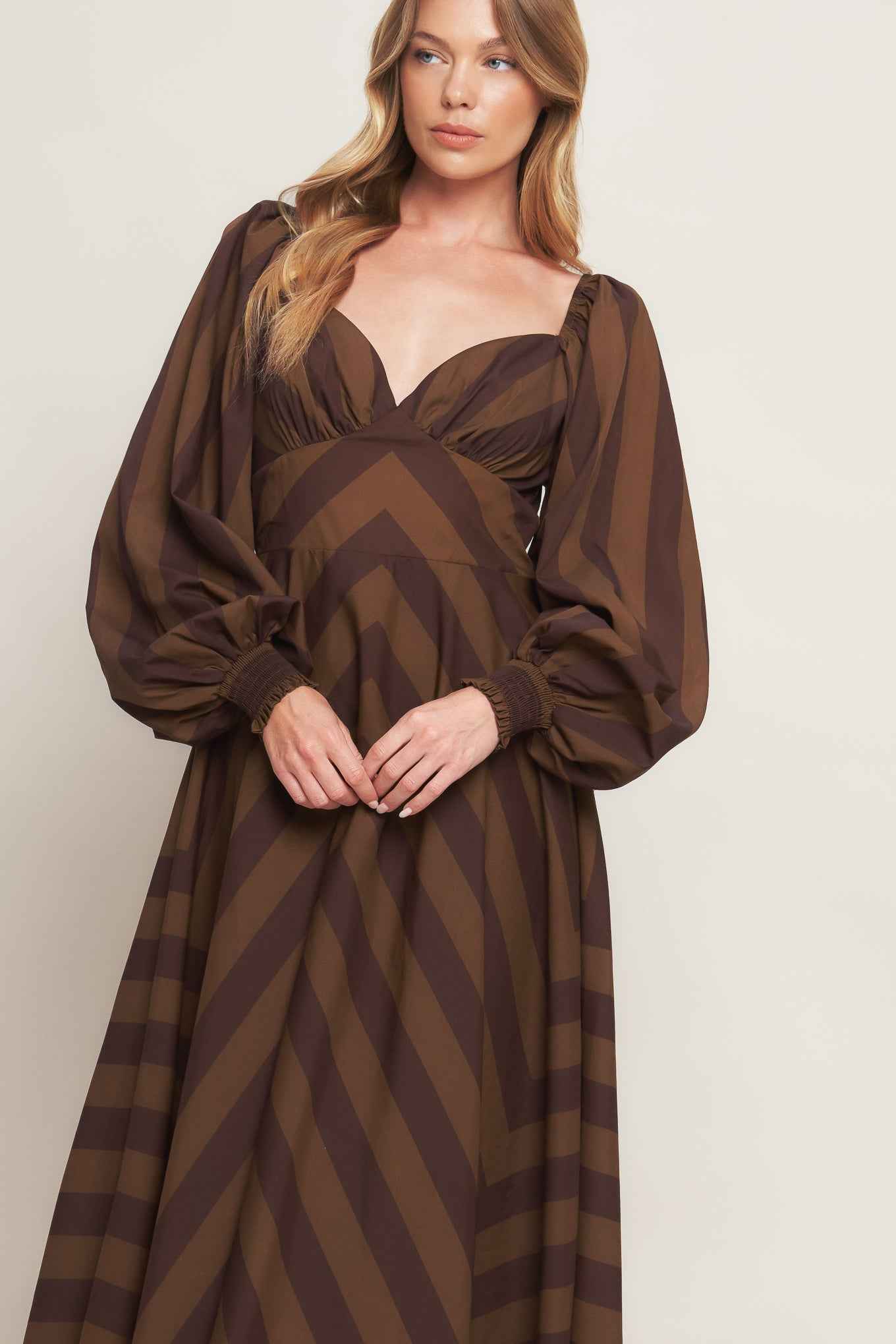 BROWN GODDESS FLOW WOVEN MIDI DRESS